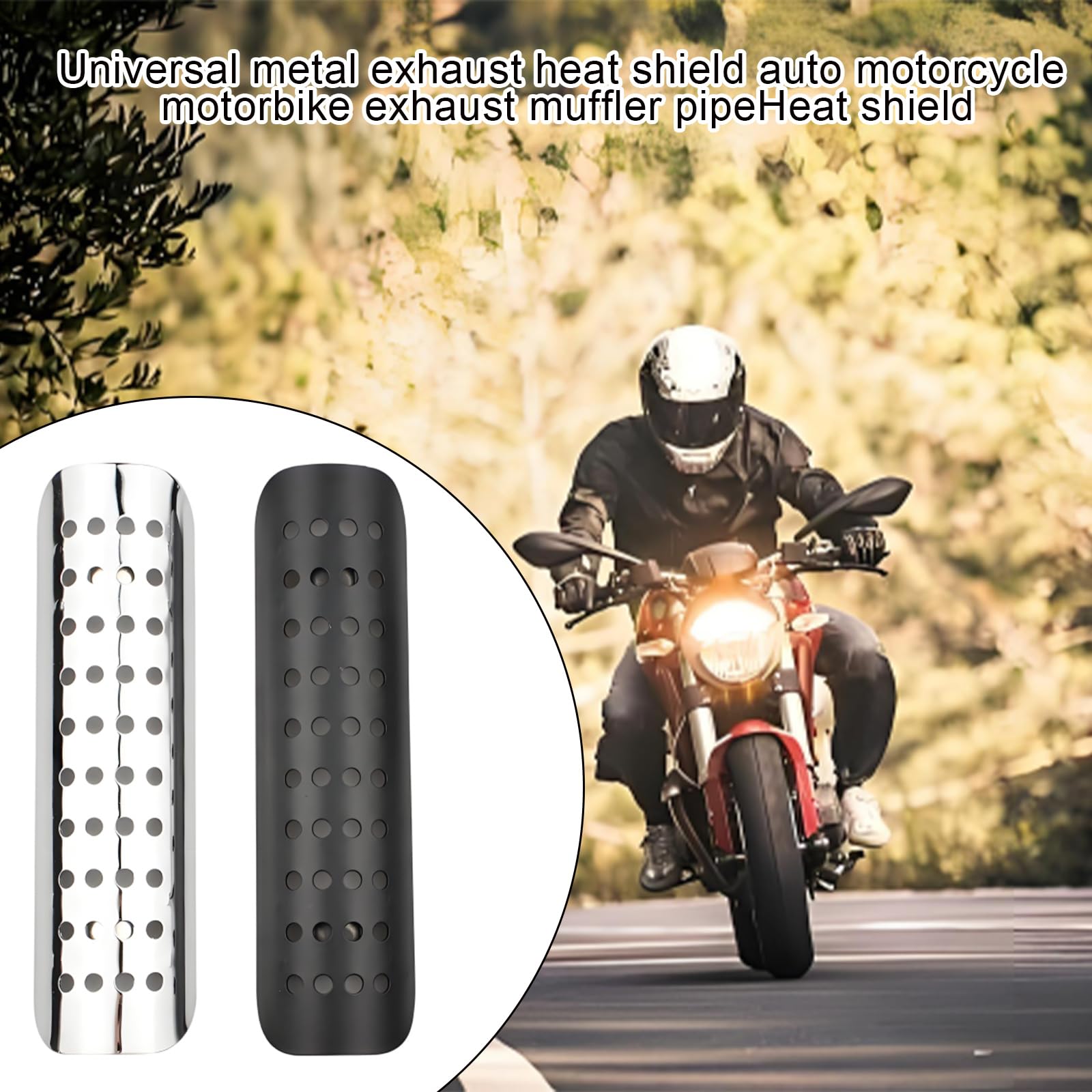 Aluminum Motorcycle Exhaust Heat Shield Cover Guard with 2 Stainless Steel Clamps - High Temperature Protection for Motorbike Pipes - Durable Silver Motorcycle Accessories for Cruiser, Sport Bike & Off-Road Riding