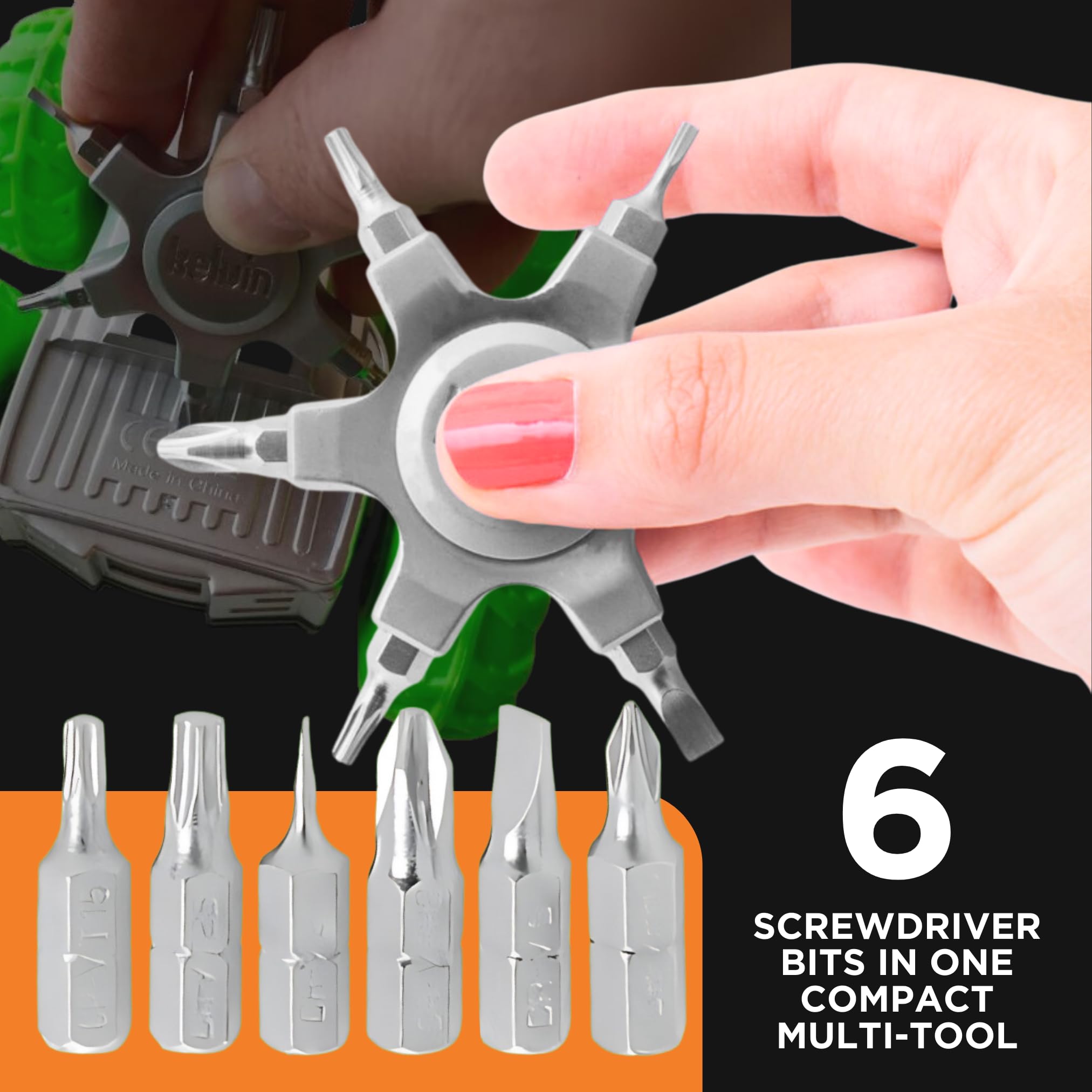 Kelvin Tools Kelvin 07 Fidget Spinner Multitool - Pocket Spinner with 6 Chromoly Steel Bits (2 Flat, 2 Phillips, 2 Torx) | Compact Screwdriver for Adults | Perfect for Office, Home Repair, Camping & EDC Gear