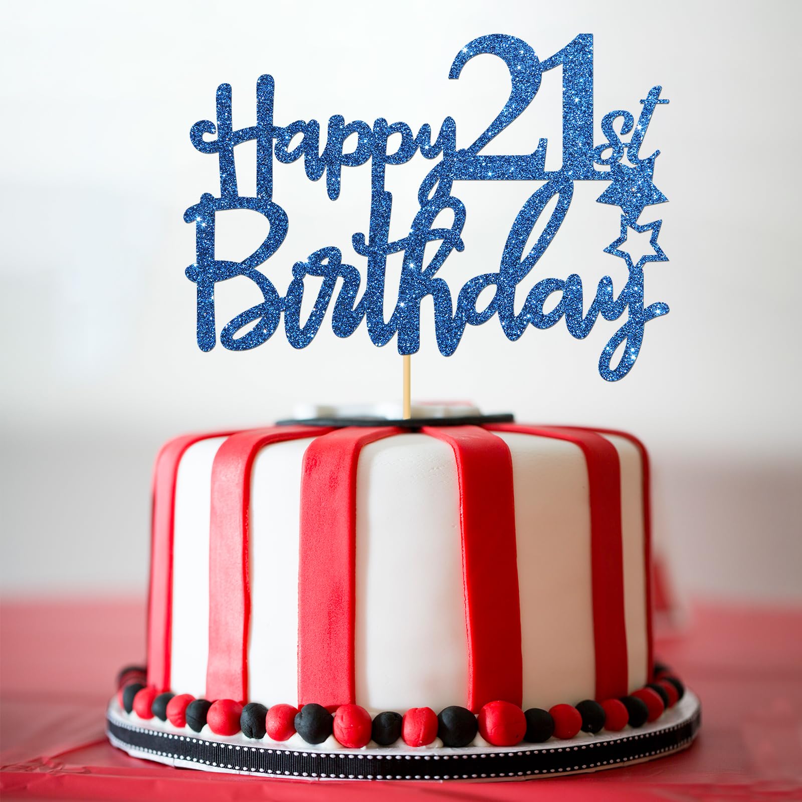 Royal Blue Glitter Happy 21st Birthday Cake Topper - 21 Sign Cake Decor - Cheers to 21 Years Party Supplies - 21st Birthday Party Decorations for Women & Men - Perfect for Birthday Cakes, Cupcakes, and Dessert Tables