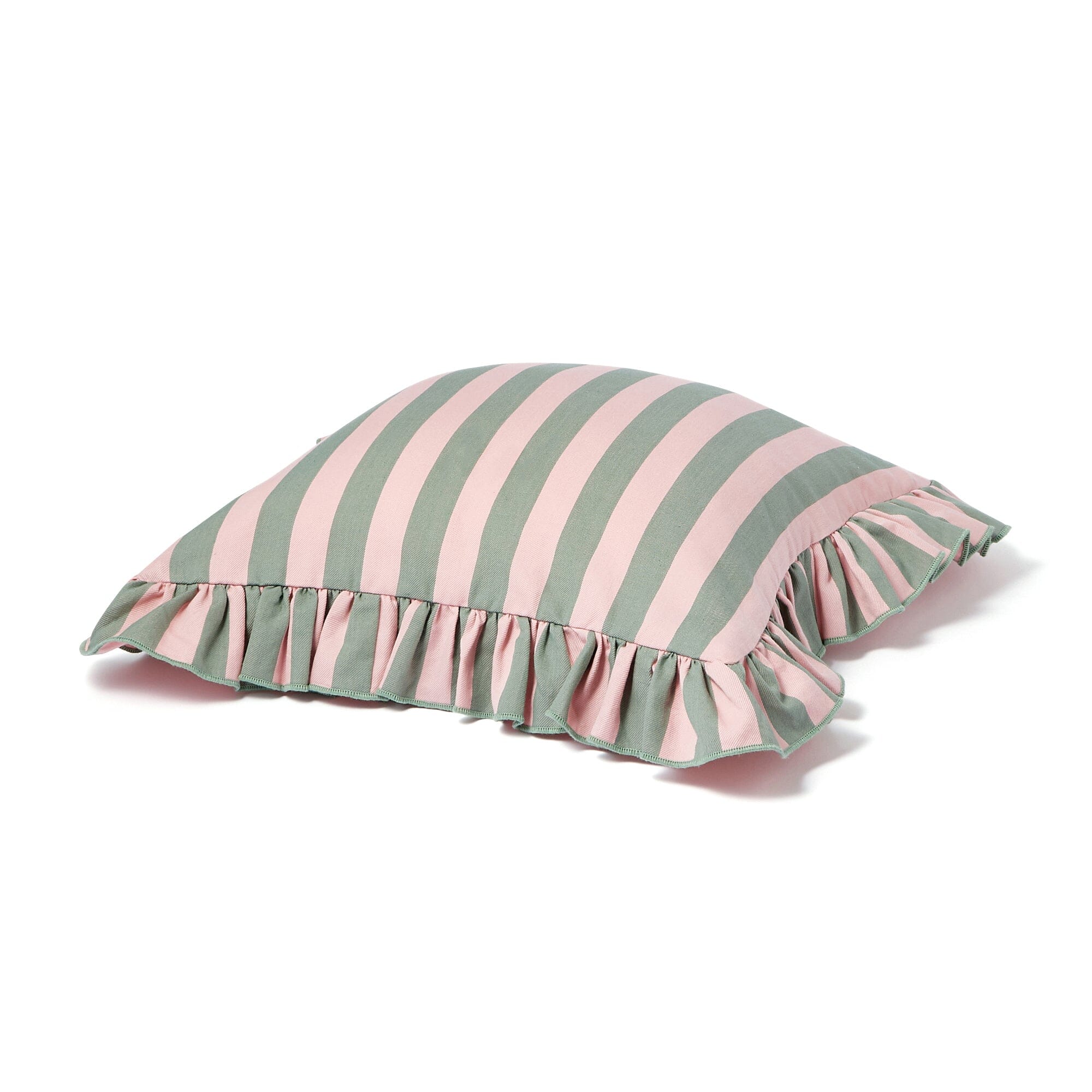 Frill Stripe Cushion Cover 18x18 Inches Pink and Green Decorative Pillow Case for Sofa, Bed, Living Room Home Decor