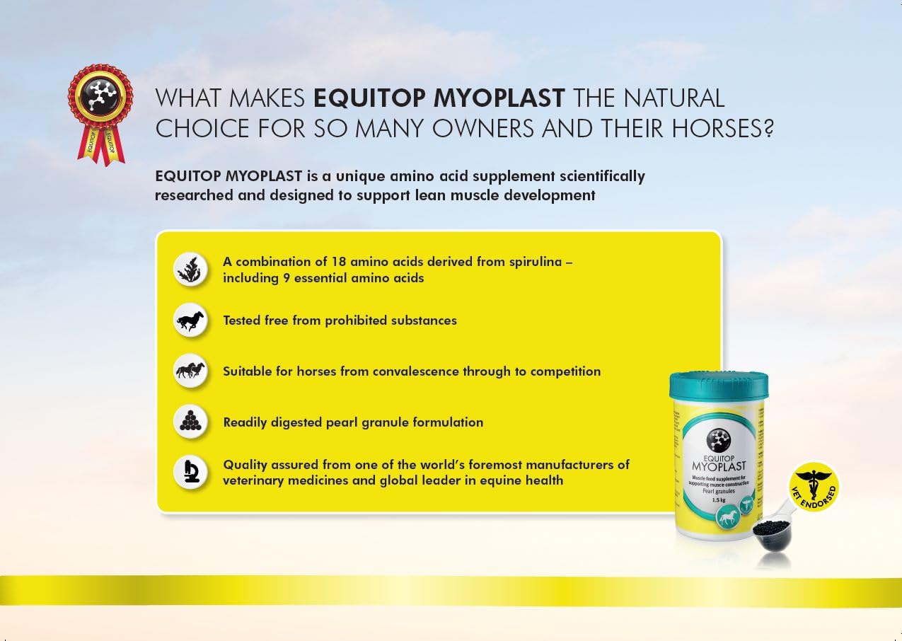 Equitop Myoplast Horse Muscle Building Supplement - 1.5kg for Performance & Recovery - Ideal for Racehorses, Show Jumpers & Equestrian Athletes