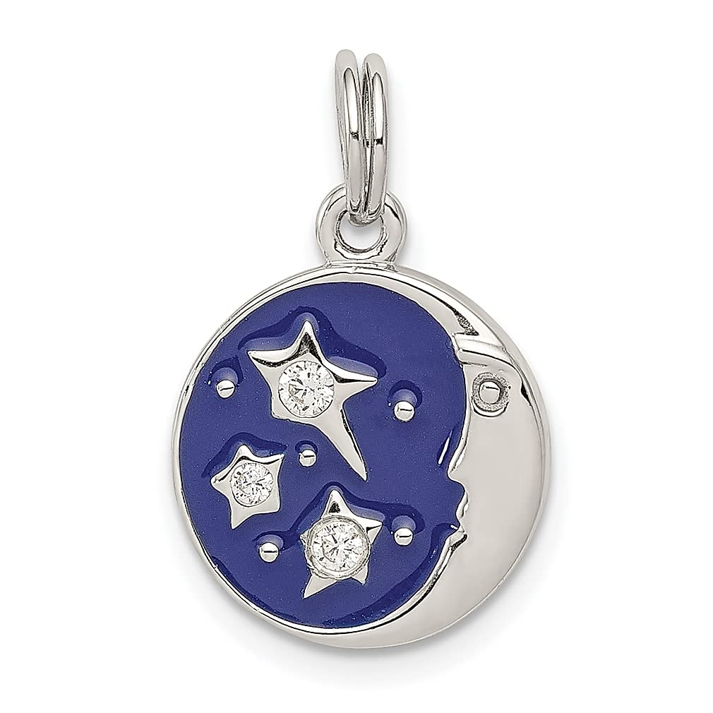 925 Sterling Silver Enameled Cubic Zirconia Moon & Star Charm Necklace - Celestial Jewelry for Women | Perfect Gift for Her | Elegant Everyday Wear & Special Occasions