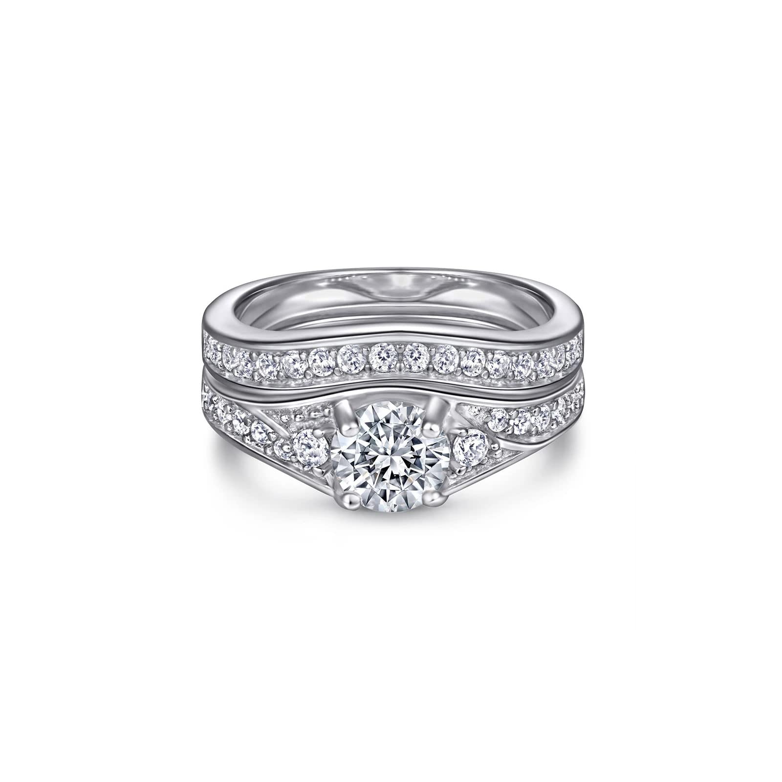 1 Carat Moissanite Wedding Ring Set for Women - Channel Set Engagement & Bridal Ring Set with Anniversary Promise Rings - Perfect for Proposals, Weddings & Special Occasions