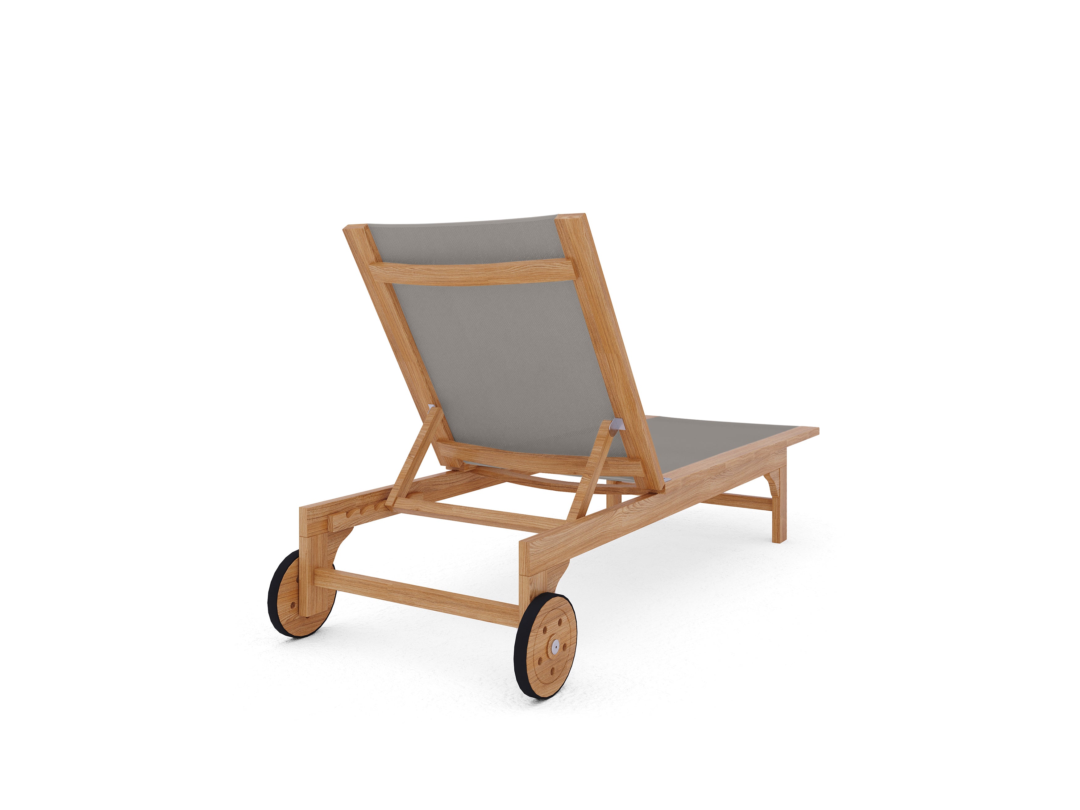 Premium Teak Outdoor Reclining Sun Lounger with Wheels - Adjustable Taupe Patio Chaise Lounge for Poolside, Beach, Garden Relaxation