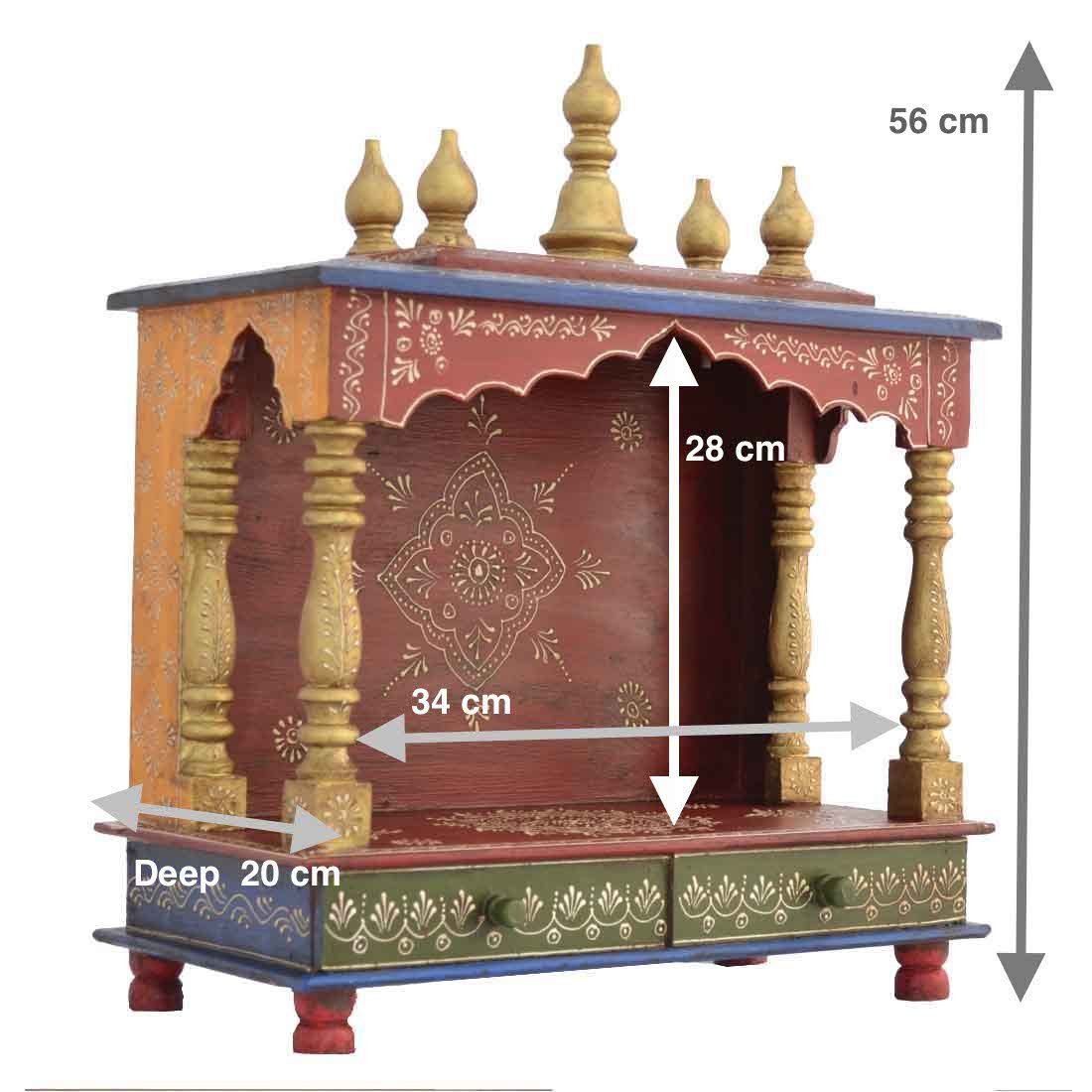 Handcrafted Wooden Home Temple for Pooja & Meditation - Traditional Indian Pooja Mandir with Carved Design for Home Decor & Spiritual Practice