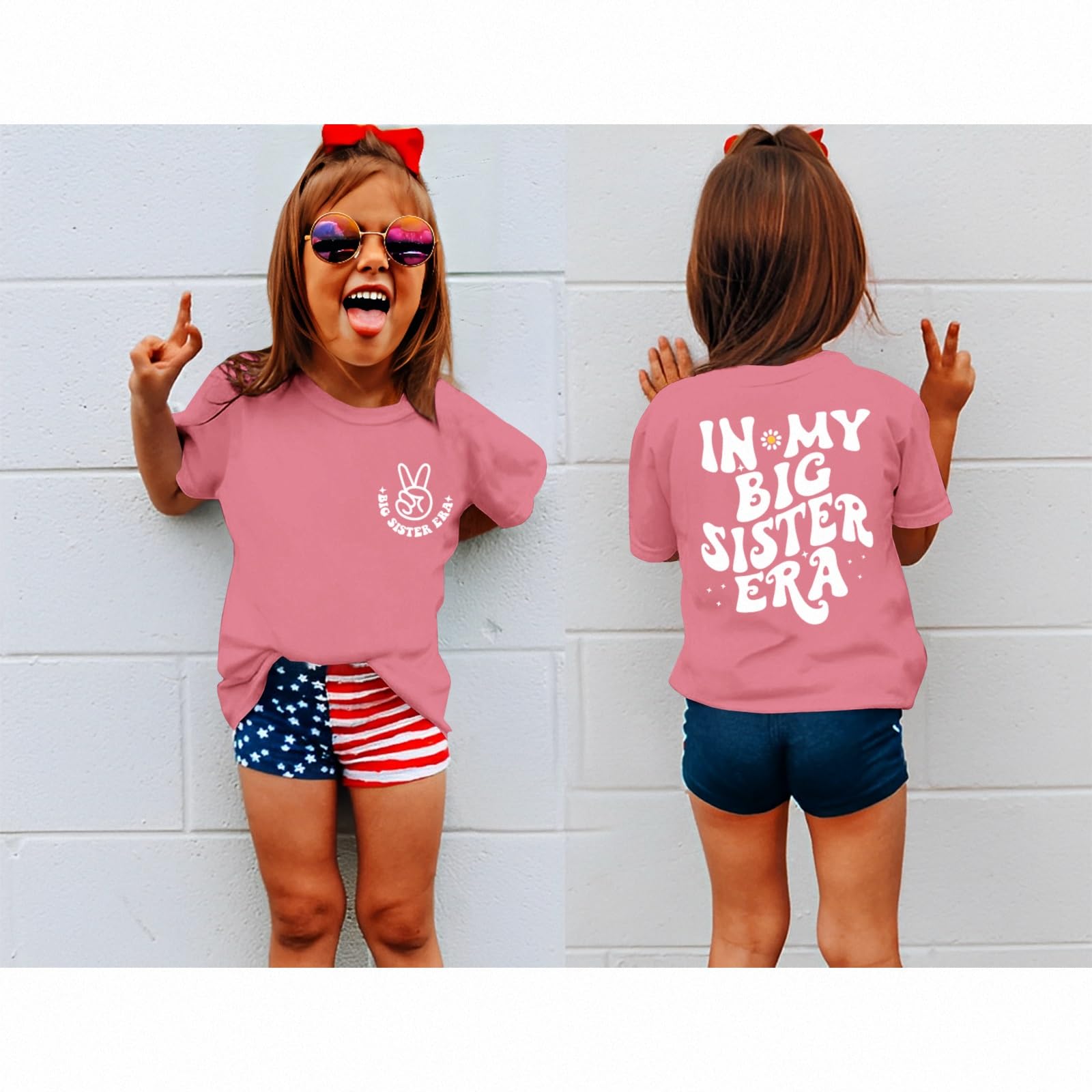 KEKEMI Big Sister Announcement T-Shirt for Toddler Girls - Cute Short Sleeve Graphic Tee with 'Big Sis' Print - Perfect for Sibling Reveals, Family Photos & Special Occasions