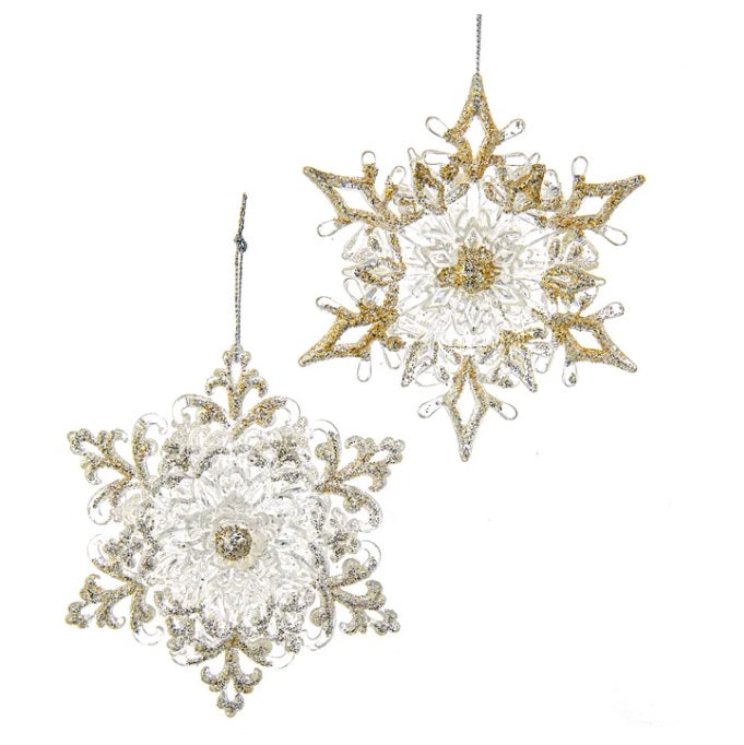 4.5 Inch Silver Glitter Plastic Snowflake Ornament - Christmas Tree Decorations, Holiday Party Decor, Winter Wedding Decorations