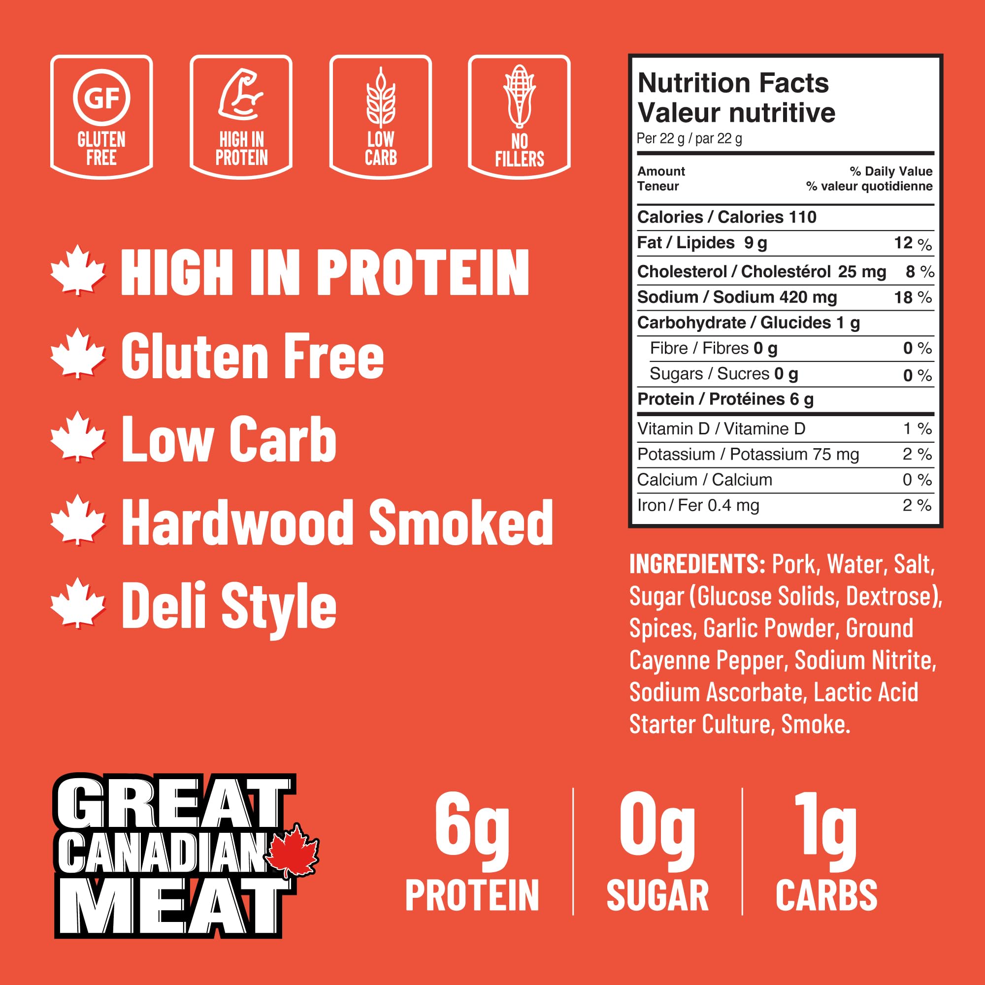 Great Canadian Meat Hot Pepperoni Sticks Box - 18 Sticks x 22g | Gluten Free, High Protein Meat Snacks for Carnivores | Perfect for On-the-Go Snacking, Camping, Hiking & Road Trips