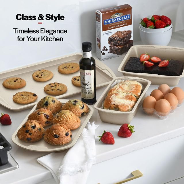 Bakken Swiss 6-Piece Non-Stick Bakeware Set - Stackable Carbon Steel Baking Pans with White Stone Coating for Cakes, Cookies & Bread - Perfect for Home Bakers & Professional Chefs