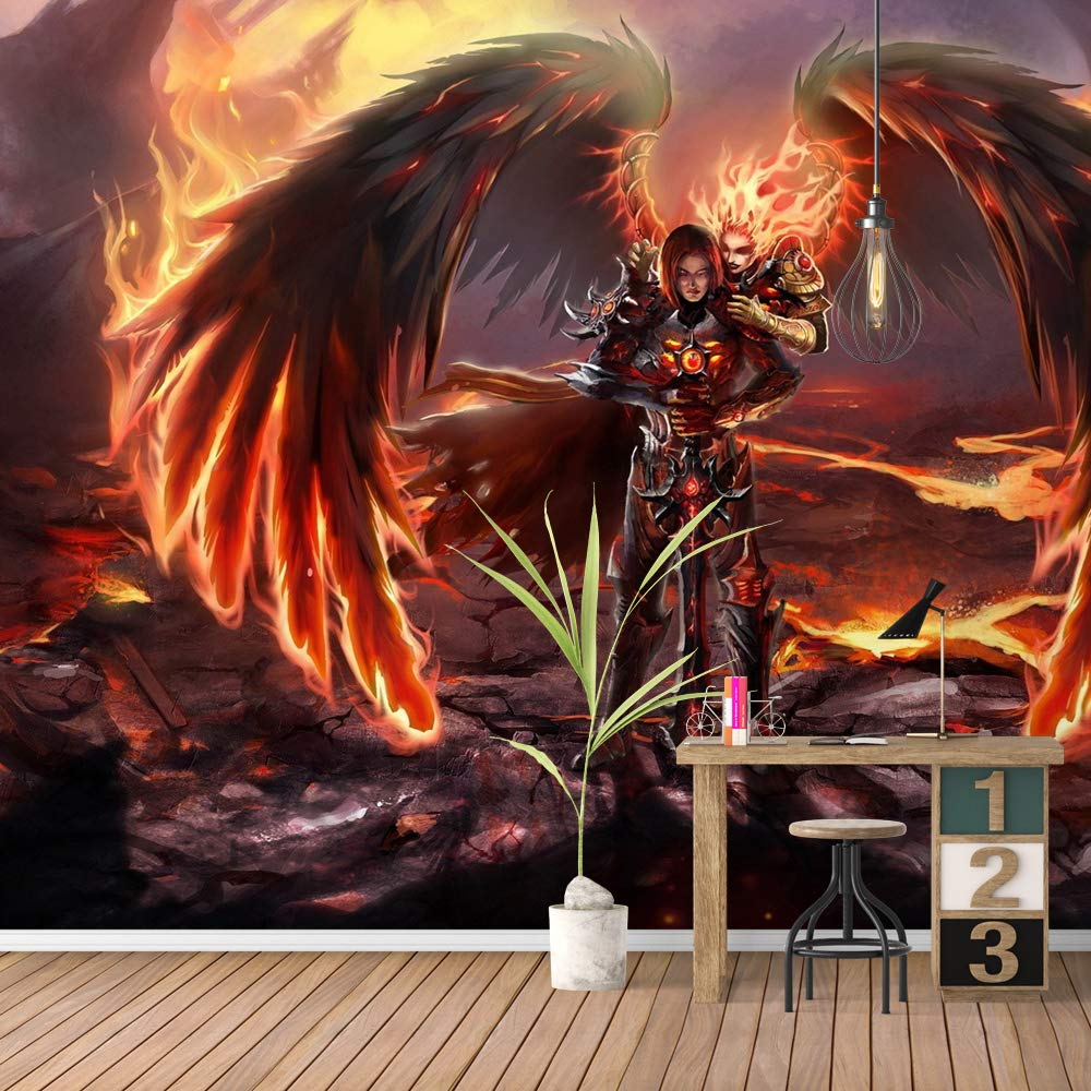 Dark Evil Dragon Removable Wallpaper - Peel and Stick Wall Mural for Bedroom (66x96 inches) | Gothic Home Decor, Fantasy Room Design, Game Themed Wall Art