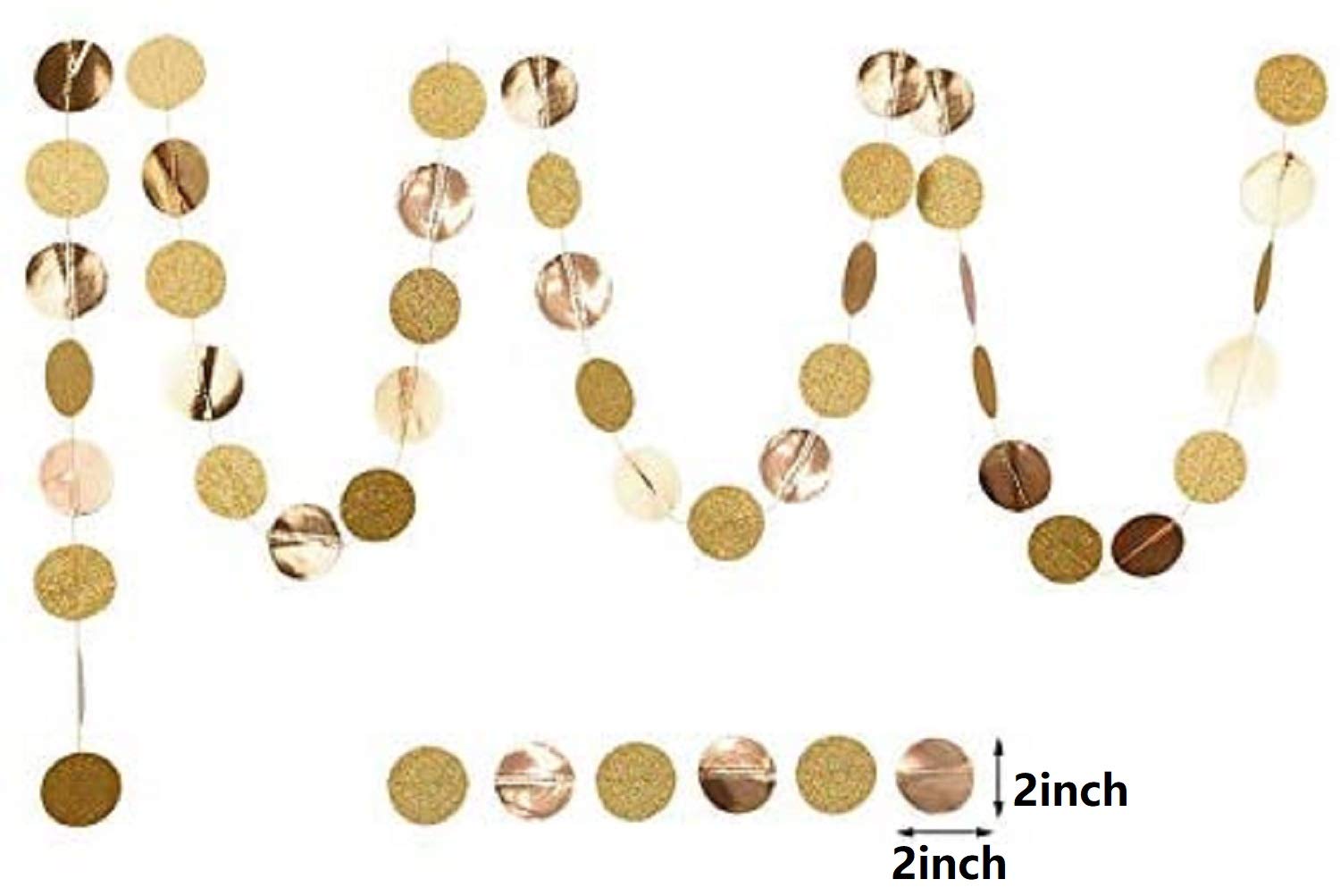5Pcs Glitter Champagne Gold Paper Circle Dots Garland Banners - 65 Feet Hanging Bunting Decor for Engagement Party, Bridal Shower, Wedding, Baby Shower & Christmas Room Decoration - Perfect for Photo Backdrops, Ceiling Decor & Event Styling
