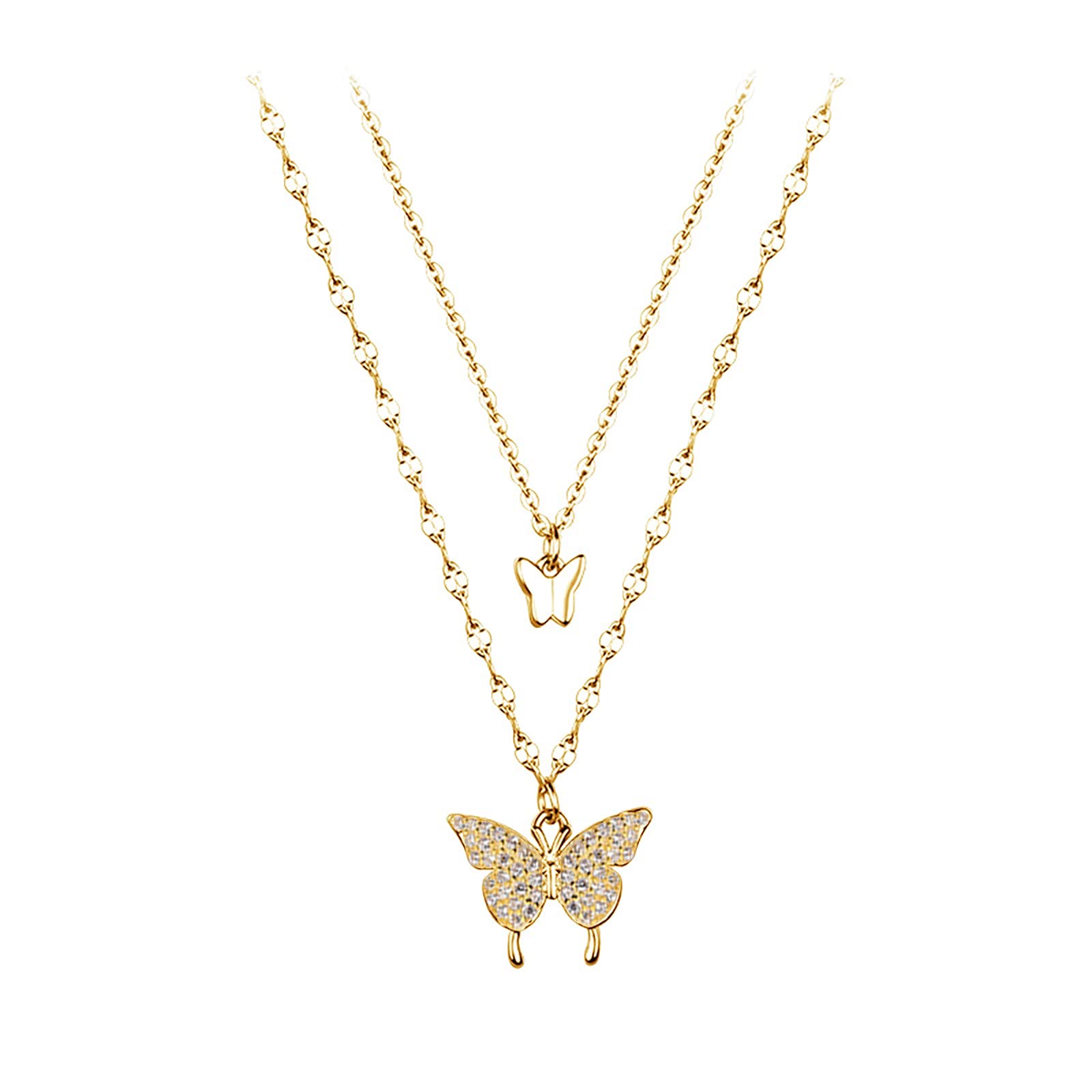 Elegant Zircon Butterfly Pendant Clavicle Necklace for Women - Double Layer Wedding Jewelry in Gold (One Size) | Perfect for Bridal, Anniversary, Prom & Formal Occasions