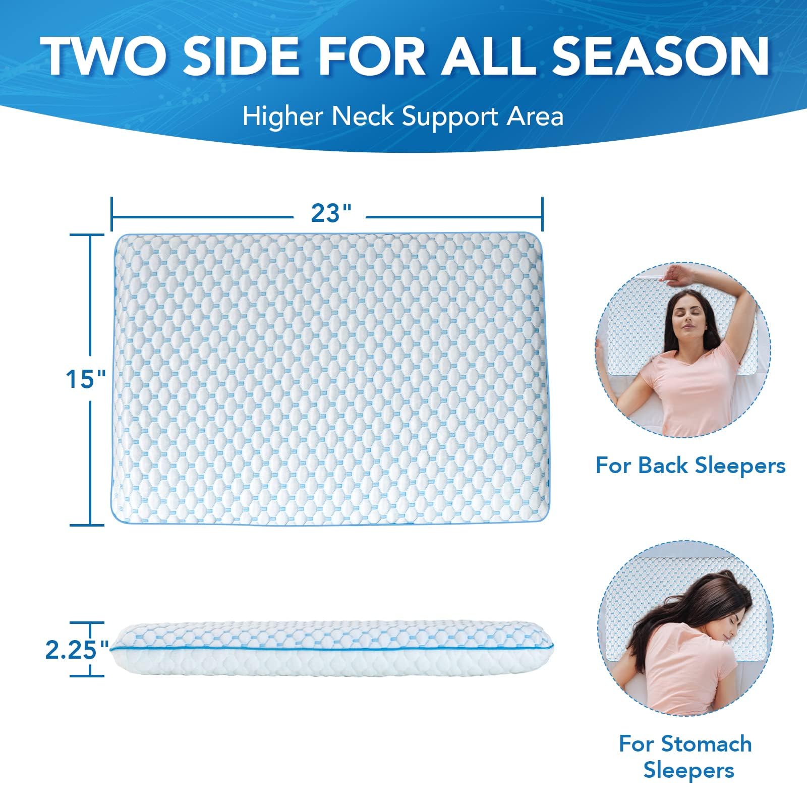 Ultra Thin Cooling Memory Foam Pillow for Stomach and Back Sleepers - Breathable & Supportive Orthopedic Pillow for Side Sleepers, Neck Pain Relief - Perfect for Hot Sleepers, Travel & Home Use