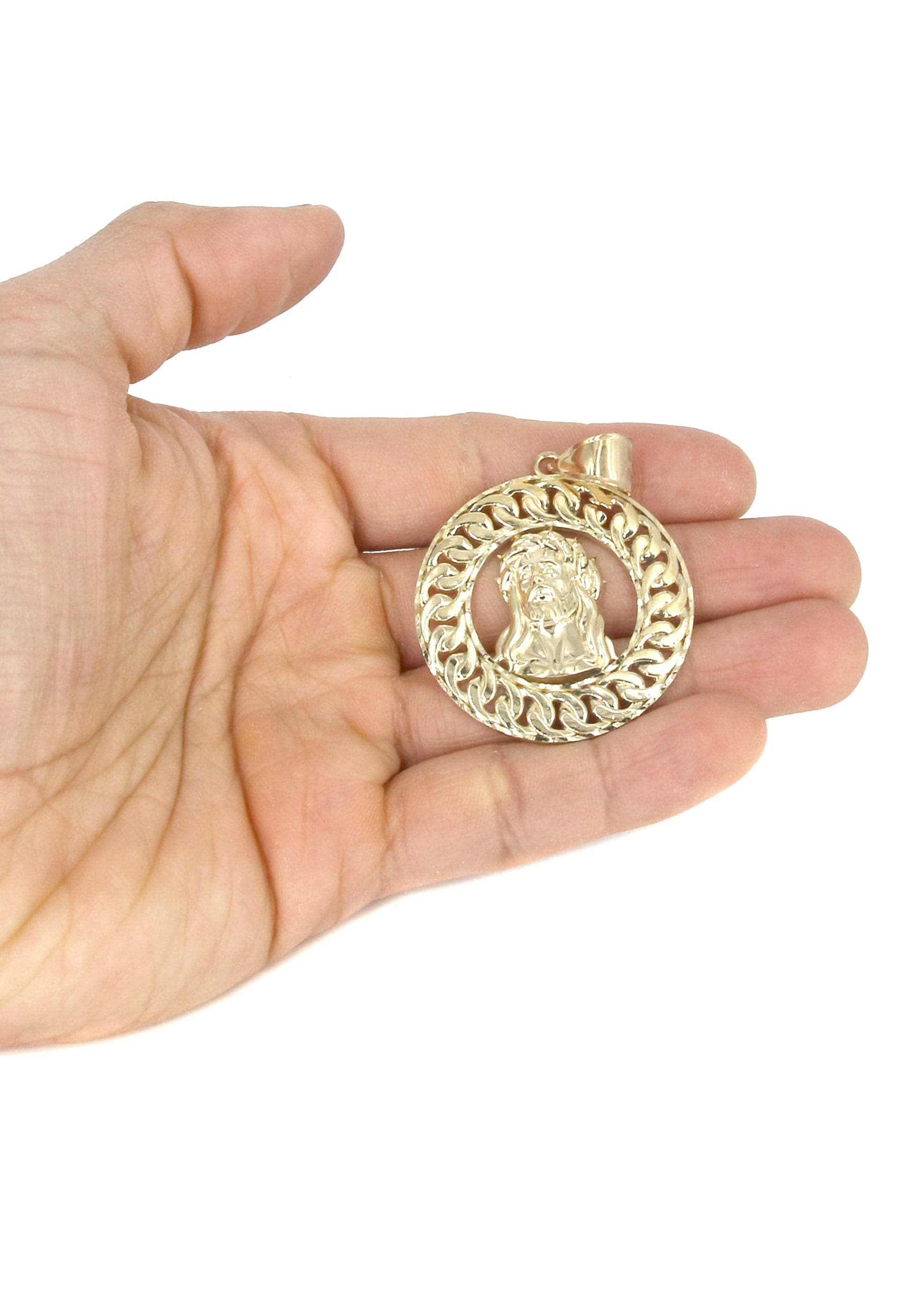 10K Yellow Gold Round Jesus Pendant Necklace for Men & Women - 19.5 Grams Religious Jewelry - Perfect for Church, Gifts & Everyday Wear