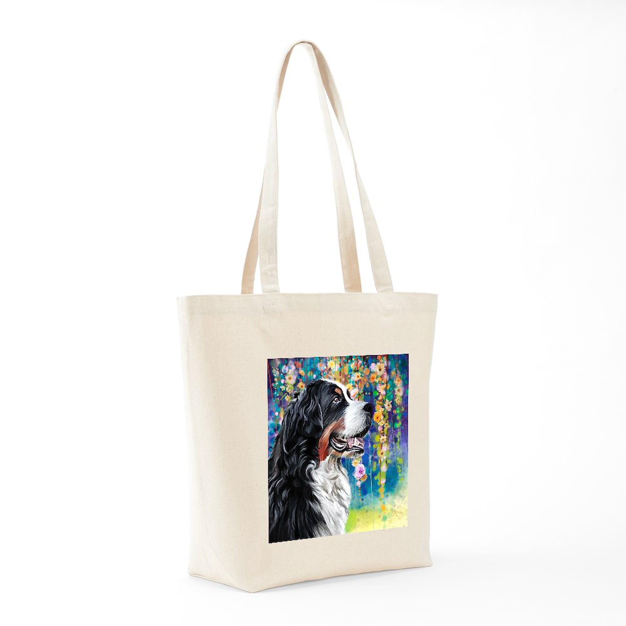 Bernese Mountain Dog Painting Tote Bag - Natural Canvas Reusable Shopping Bag for Groceries, Beach & Daily Use | Eco-Friendly Cotton Tote with Art Print