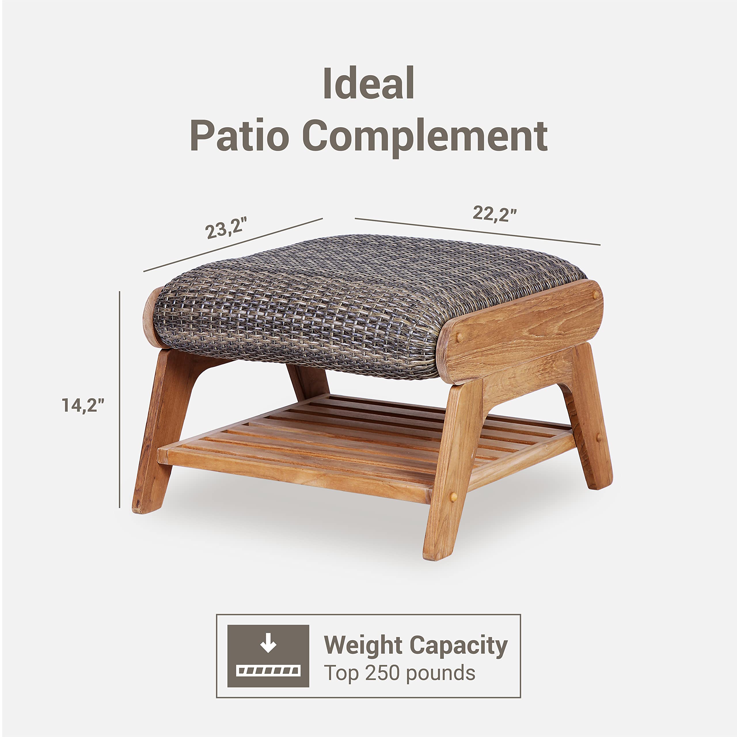 Cambridge Casual Auburn Upholstered Outdoor Ottoman - Water-Resistant Patio Footrest, Perfect for Garden, Deck, Poolside & Porch Relaxation