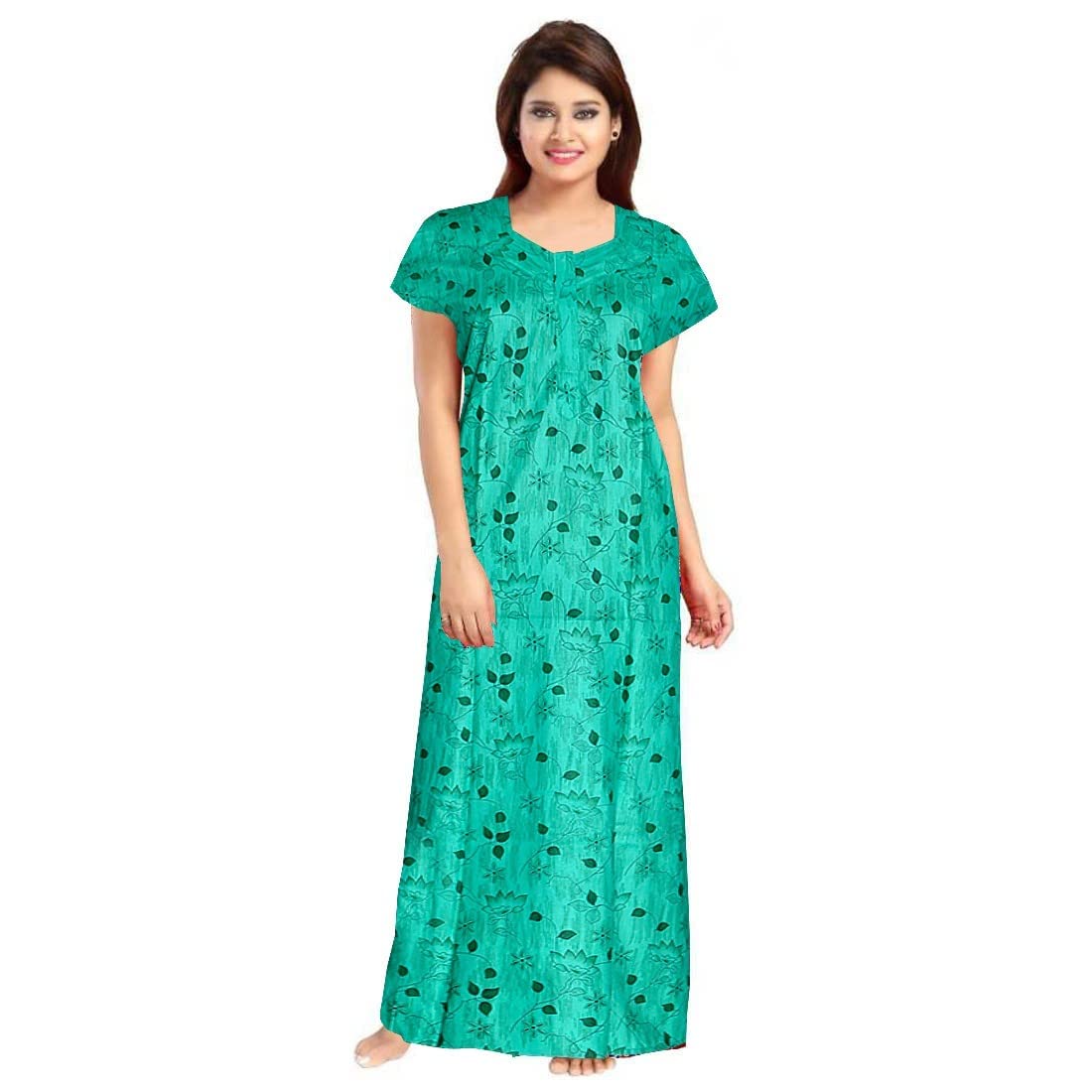 Women's 100% Soft Cotton Jaipuri Printed Indian Full-Length Nightgown Sleepwear - Pack of 2 (Free Size) | Comfortable Night Dress for Sleeping, Lounging & Travel