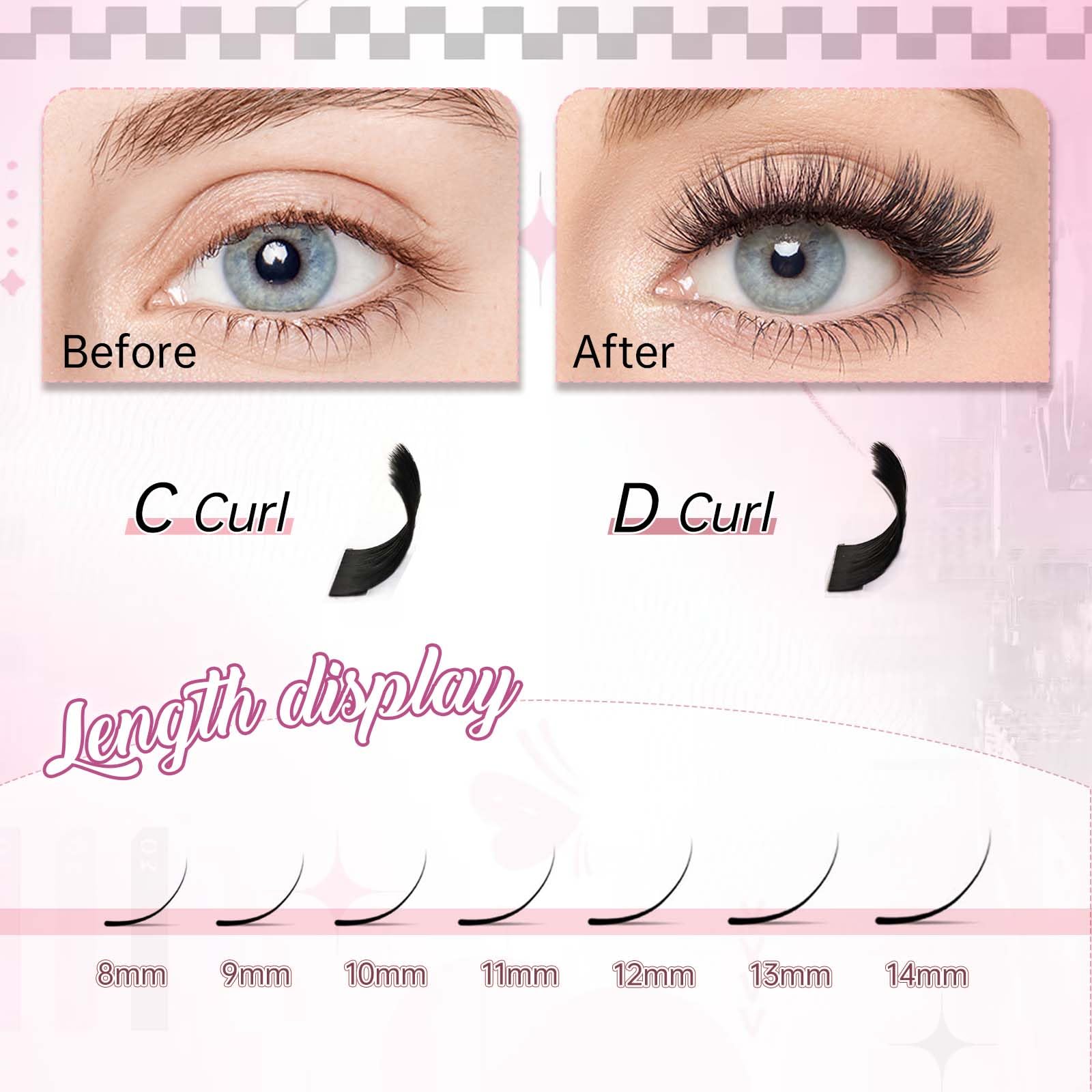 FADLASH 10D 0.07D Curl 14mm Russian Volume Lash Extensions - Premade Eyelash Fans with Pointed Base for Professional Salon & Home Use - Perfect for Bridal, Party & Special Occasion Makeup