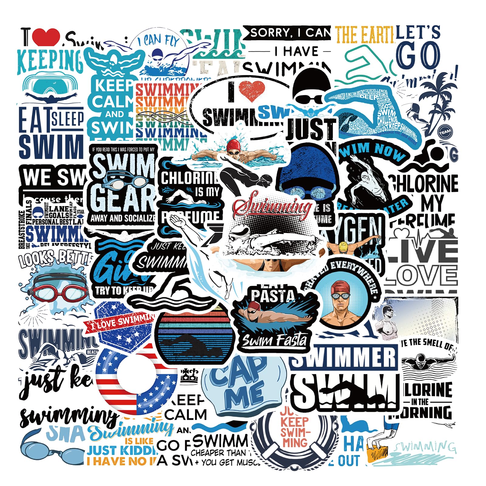 50 PCS Waterproof Swimming Stickers - Vinyl Aesthetic Decals for Swimmers | Durable Sport Stickers for Water Bottles, Laptops, Suitcases, Skateboards & Cars | Perfect Gift for Swimmers, Adults, Teens & Kids | Great for Pool Parties, Swim Meets & Water Sports Enthusiasts