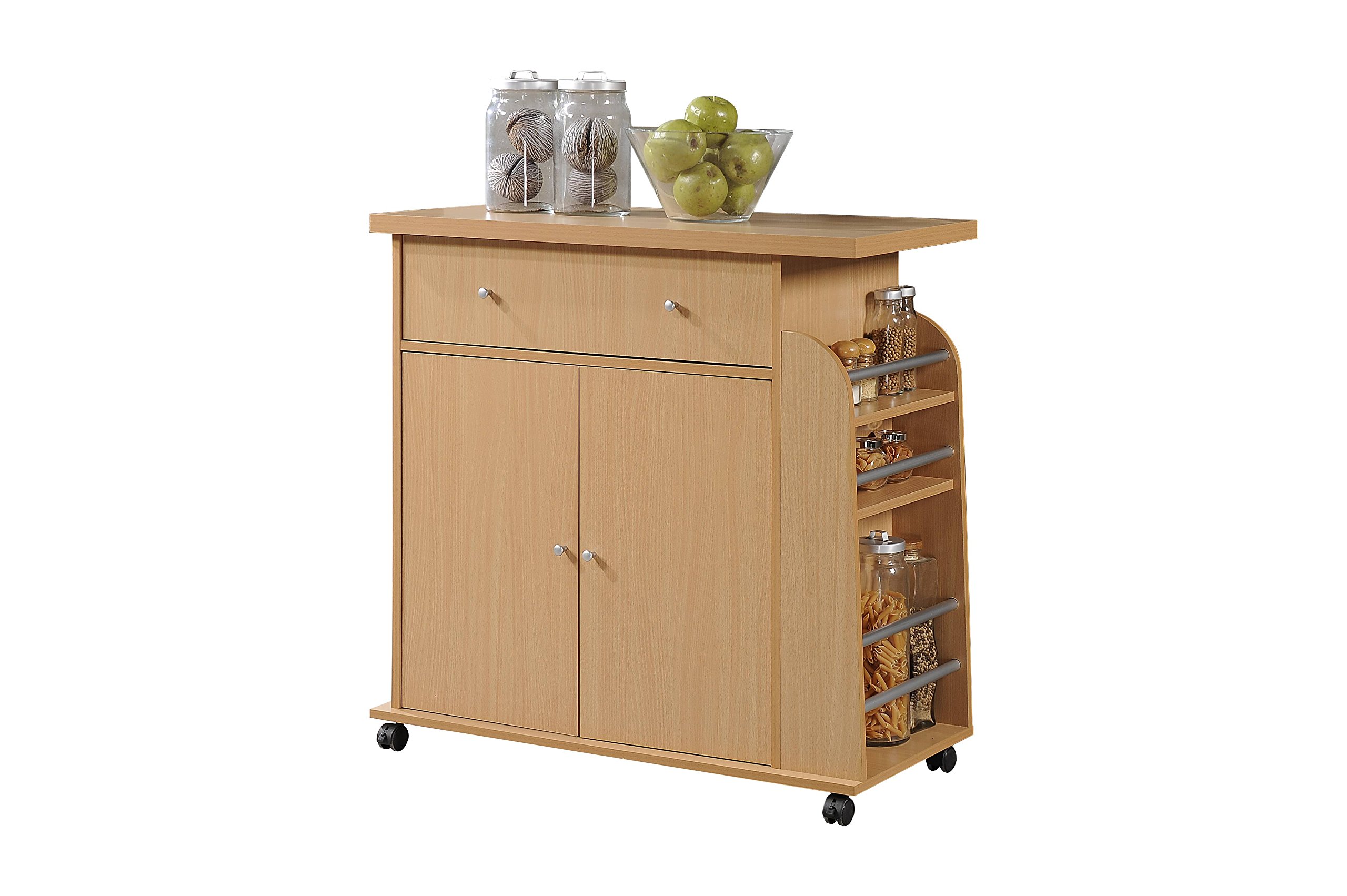 Hodedah Import Kitchen Island with Spice Rack & Towel Rack - Solid Beech Wood Countertop Cart for Small Spaces - Perfect for Cooking, Baking & Extra Storage in Compact Kitchens