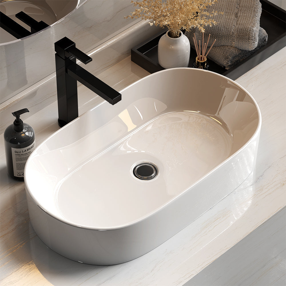 Cefito Ceramic Above Counter Bathroom Sink - Long Rectangular Vanity Basin for Hand Washing | Perfect for Modern Bathroom & Powder Room Renovations
