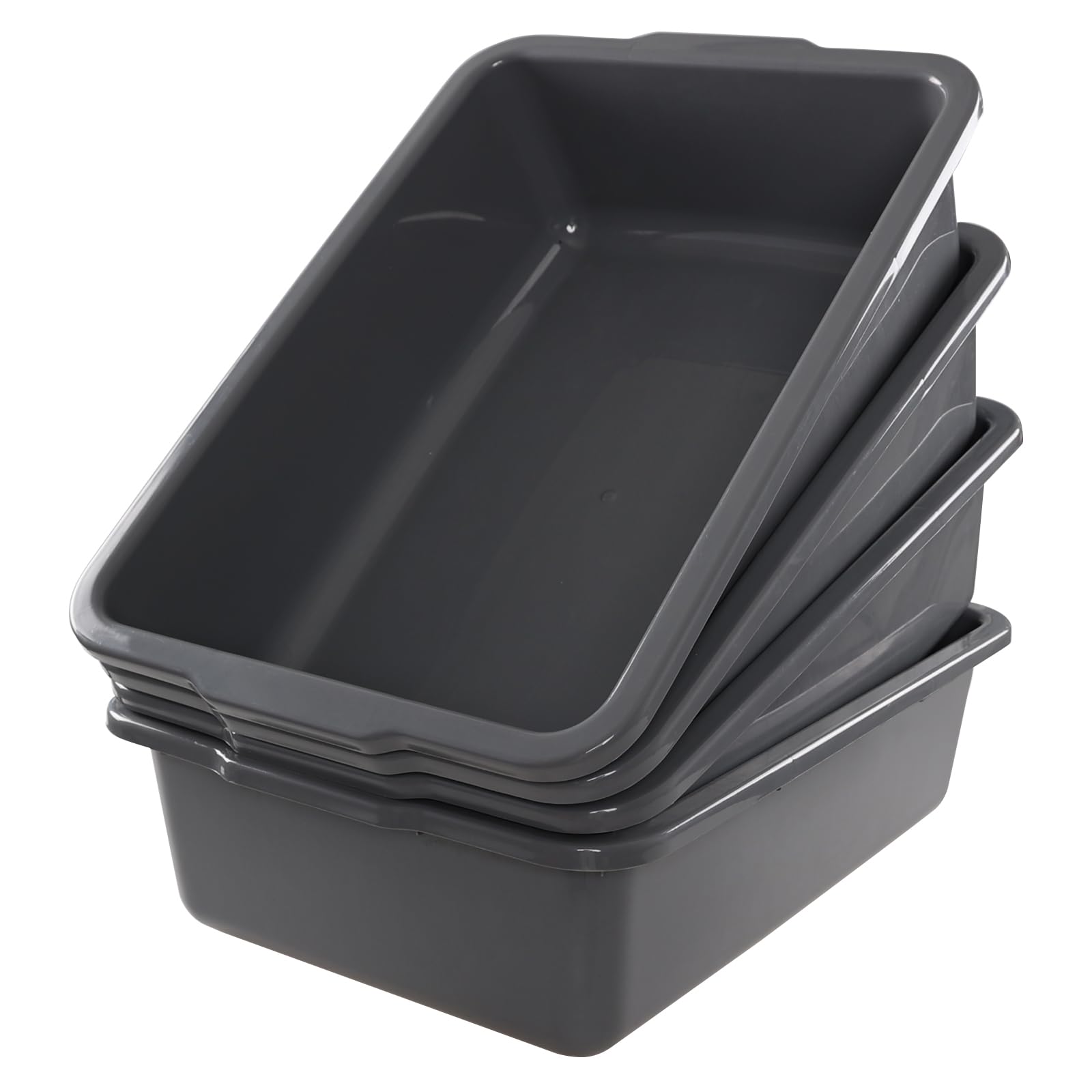 4-Pack 32L Plastic Bus Box & Utility Tote Box - Durable Commercial Storage Container for Organizing, Transporting & Storing Supplies in Schools, Offices & Warehouses