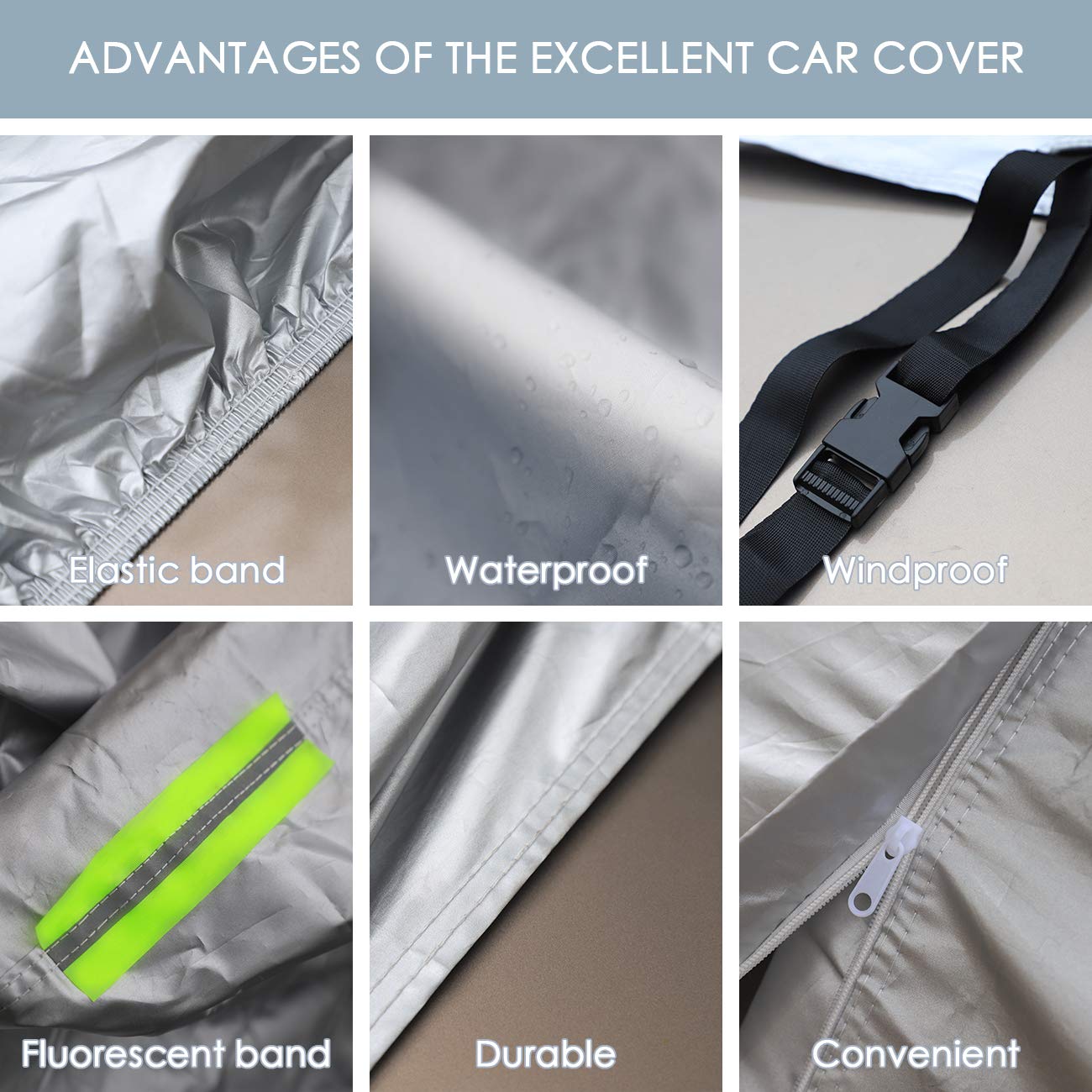 Waterproof All-Weather Car Cover - 210T Lightweight Breathable UV Protection for Auto, SUV (Up to 209