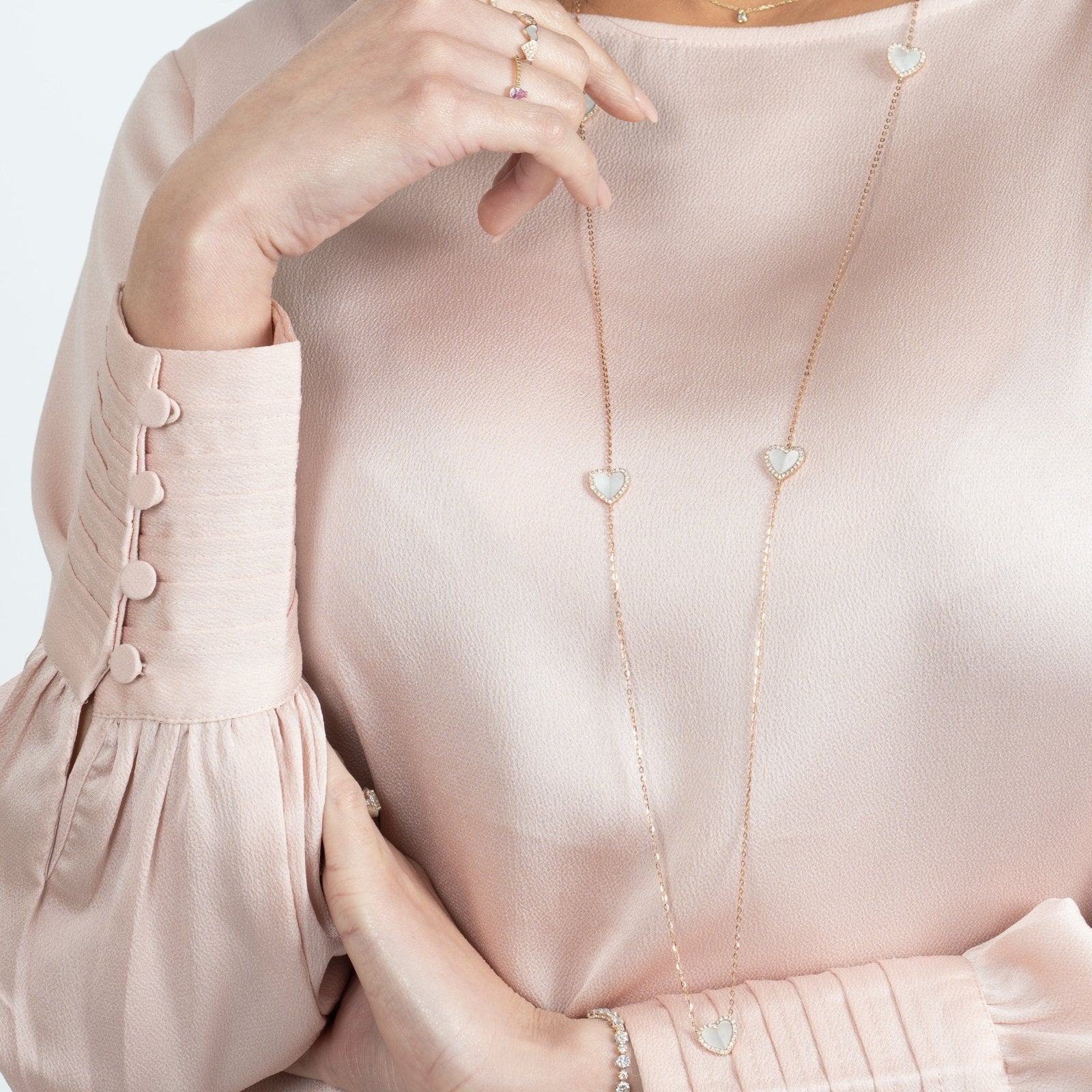 14k Rose Gold Mother of Pearl Heart Diamond Pendant Necklace for Women - Elegant Jewelry Gift for Valentine's Day, Anniversary & Special Occasions