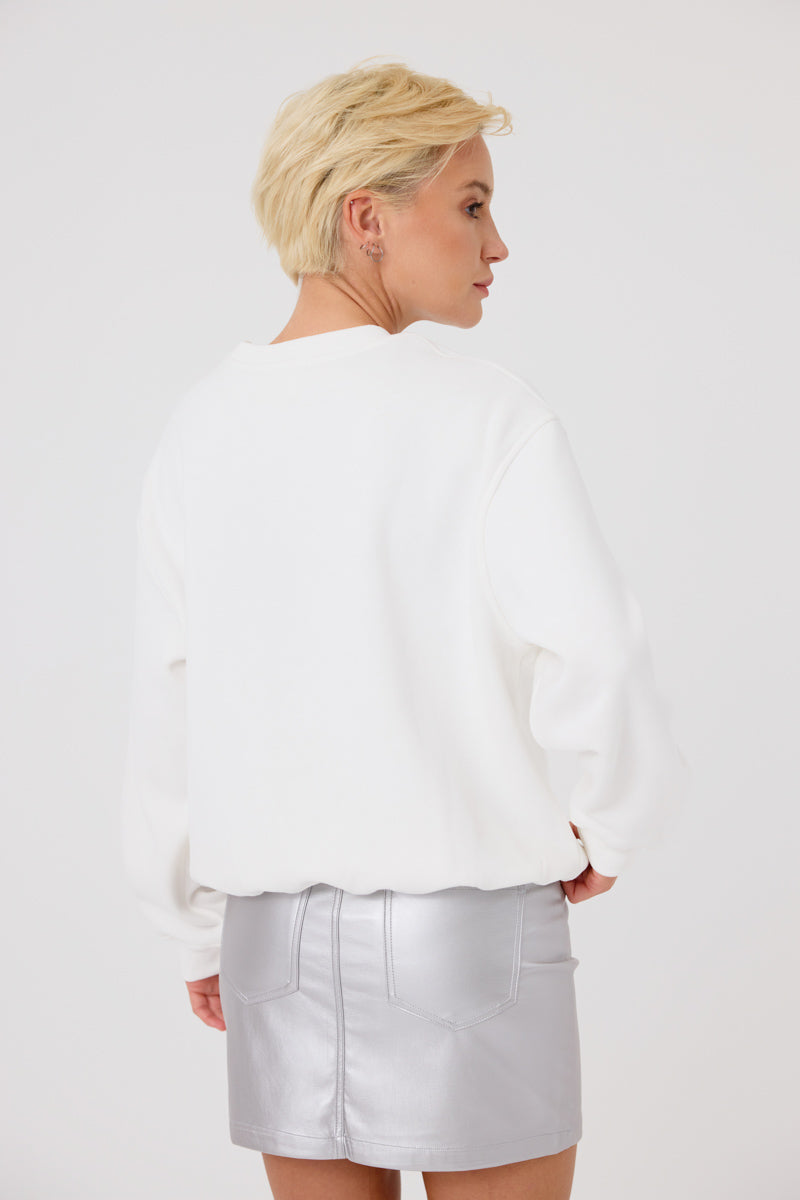 Mirelle Women's Casual Off White Sweatshirt - Soft Cotton Pullover for Everyday Wear, Lounge & Street Style Fashion