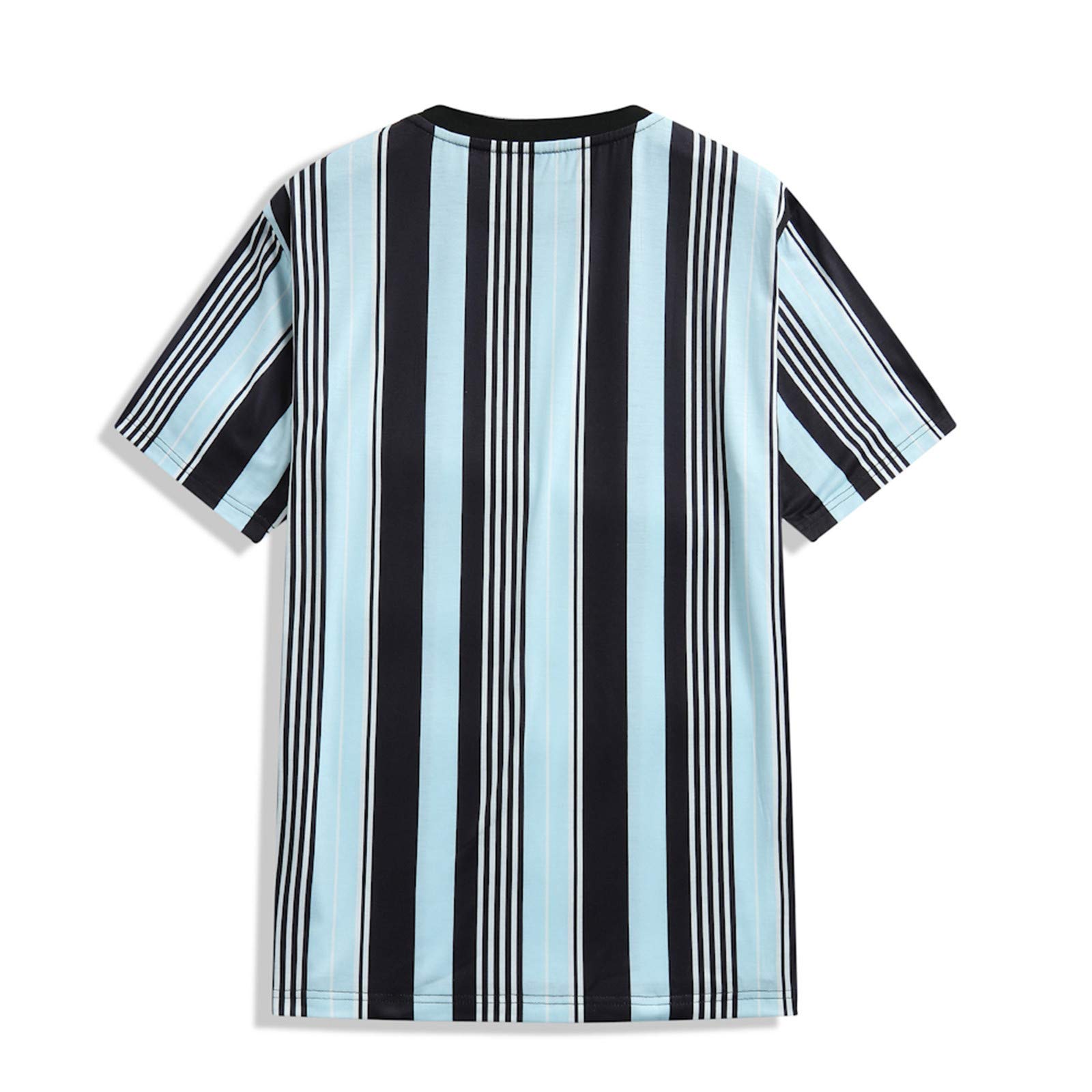 Men's Casual Striped Short Sleeve Summer Jacket & Aqua Dress Shirt - Breathable Loose Fit Round Neck Blouse for Outdoor Activities, Beach Wear and Office Casual Style