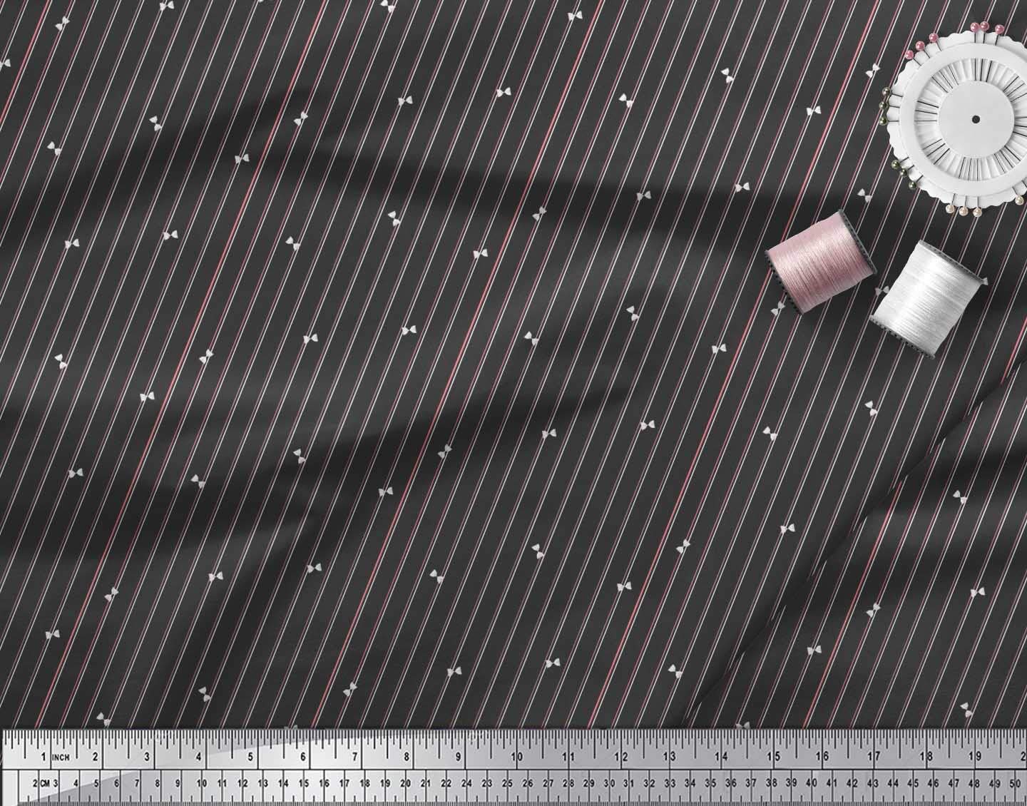 Soimoi Black Cotton Canvas Fabric by The Yard - 42 Inch Wide - Sand Timer & Stripe Print - Premium Shirting Material for DIY Crafts, Home Decor, and Fashion Sewing Projects