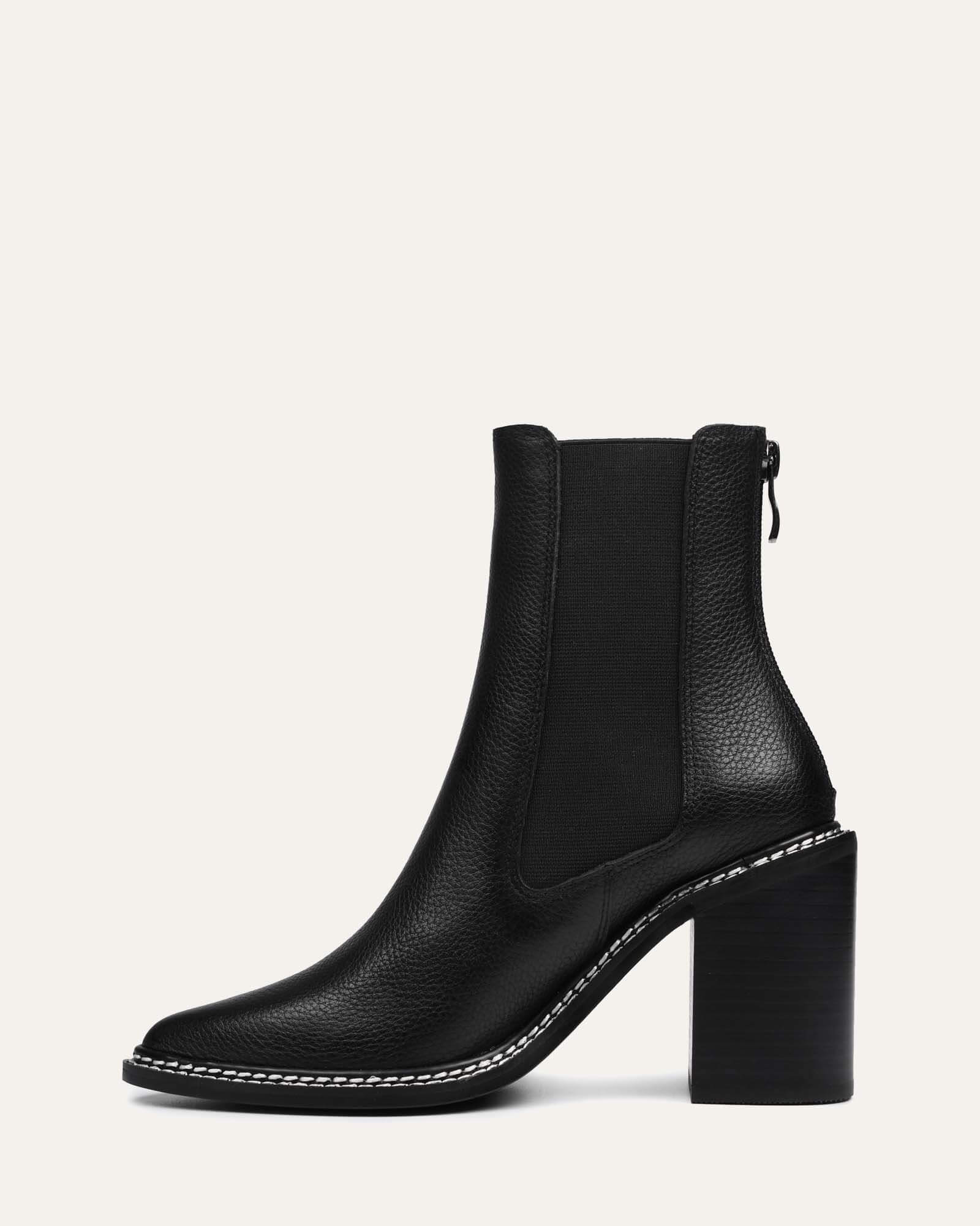 Luxury Black Leather High Ankle Boots for Women - Fashionable Winter & Fall Booties for Casual Outfits, Office Wear, and Night Out