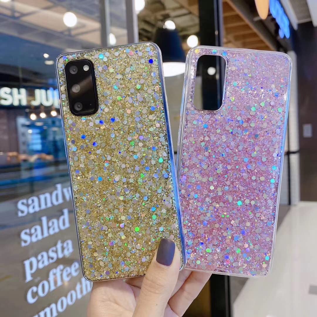 Sparkly Glitter Samsung Galaxy S21 Case for Women - Slim Rubber Protective Cover for Galaxy S21 5G (6.2 Inch, Pink) | Perfect for Everyday Use, Parties & Gifts