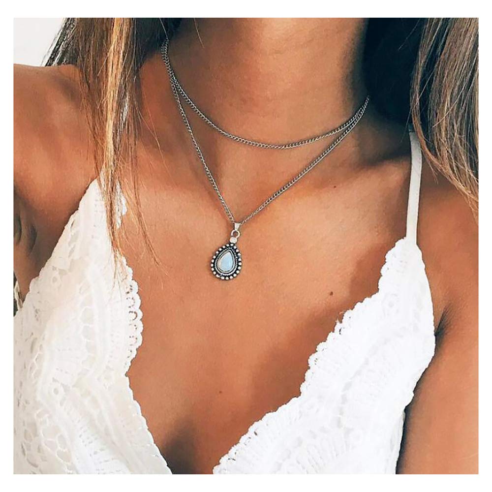 Bohemian Opal Choker Necklace for Women - Layered Teardrop Pendant with Gemstone Charms, Elegant Statement Jewelry for Parties, Weddings & Everyday Wear