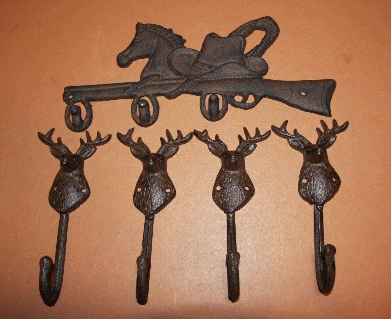 Deer Head Coat Rack - 5 Pack Wall Mounted Hooks for Hunting Lodge, Cabin & Western Home Decor - Perfect for Hanging Hats, Jackets & Gear in Game Rooms, Man Caves & Entryways