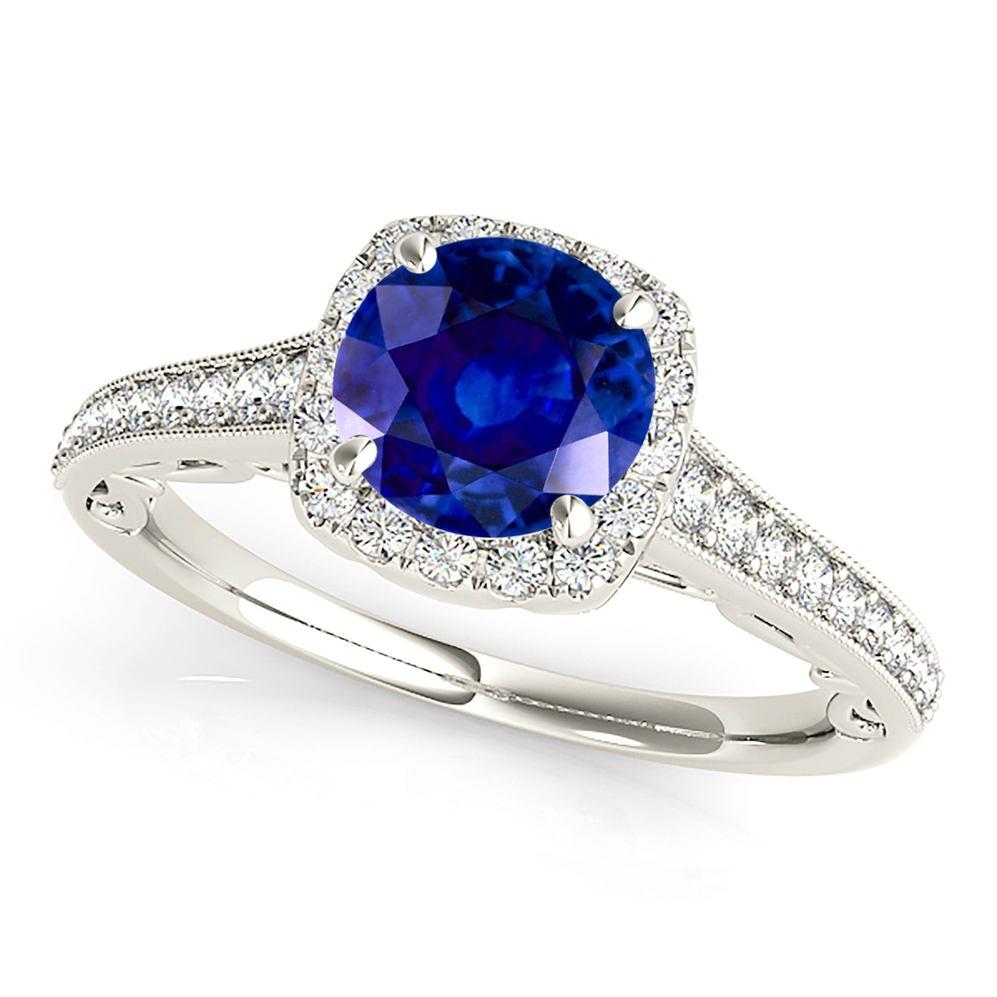1.80 Carat Genuine Blue Round Sapphire Ring - 14K Gold Engagement Ring for Women, Anniversary Gift, Wedding Jewelry - Perfect for Proposals, Special Occasions & Everyday Elegance