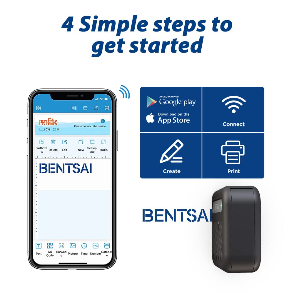 BENTSAI B10 Mini Handheld Inkjet Printer - Portable Wireless WiFi Printer for iOS/Android | Batch Coding, Date Labeling & QR Code Printing on Any Surface | Ideal for Warehouse, Retail & Logistics (Black)