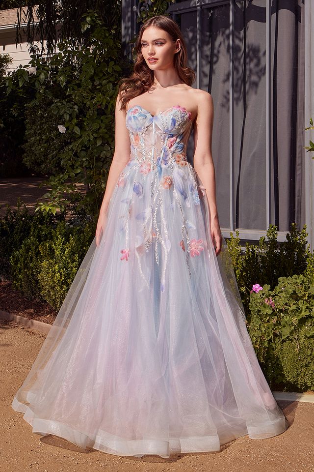 Andrea & Leo A1383 Floral Watercolor A-Line Gown - Elegant Wedding, Prom, and Special Occasion Dress