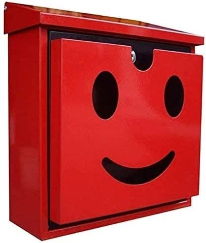Lockable Steel Cartoon Smiley Mailbox - Secure Key Drop Box, Newspaper & Package Delivery Mailbox with Suggestions Slot for Home, Office & Apartment Use