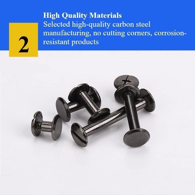 50 Sets Black Phillips Chicago Screws M5 x 80mm - Leather Belt Rivets, Scrapbook Photo Album Binding Posts - Perfect for DIY Leather Craft, Bookbinding & Handmade Accessories