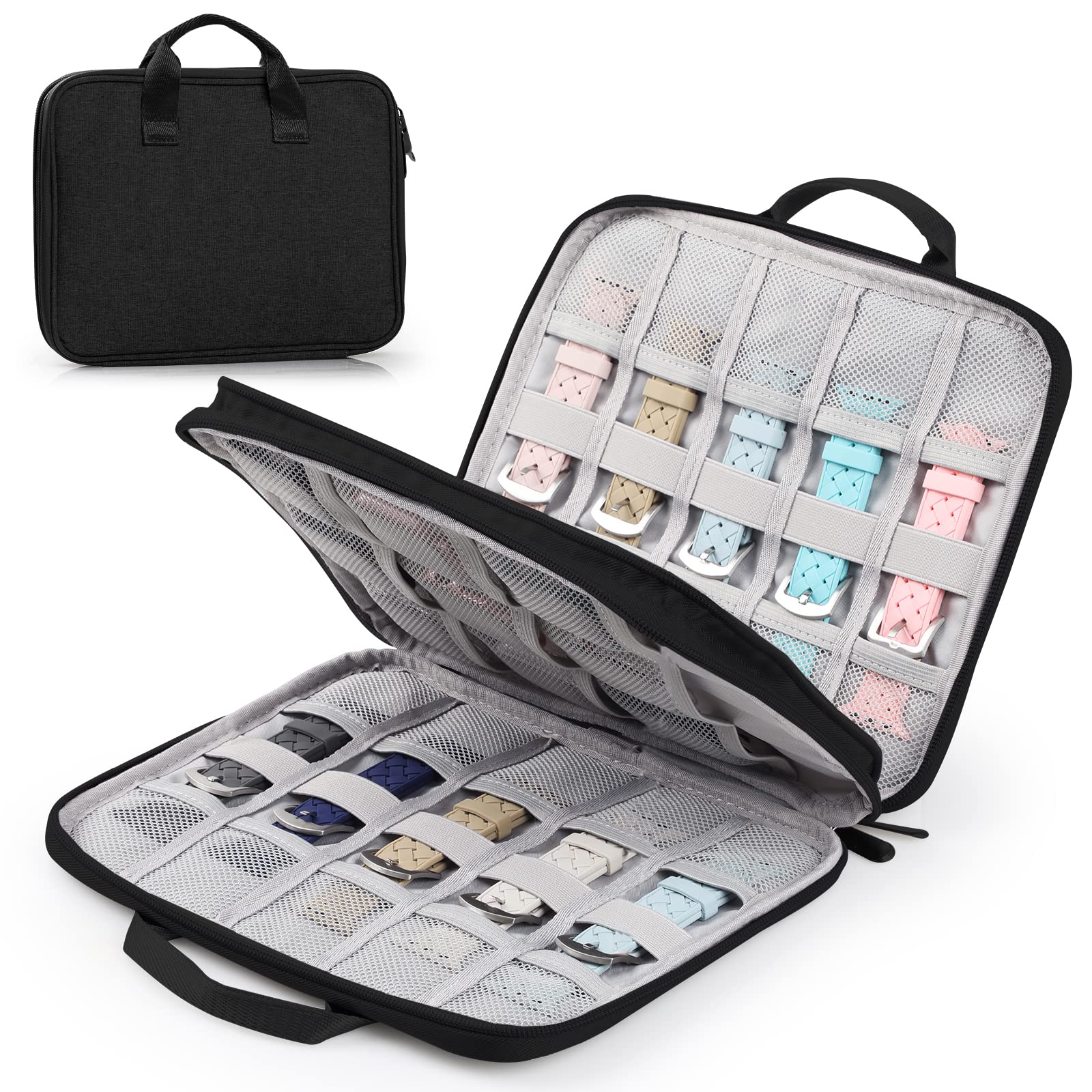 Premium Watch Band Organizer Case - Compatible with Apple Watch, Holds 24 Straps, Durable Storage Bag for Watch Accessories - Perfect for Travel, Home & Office Organization