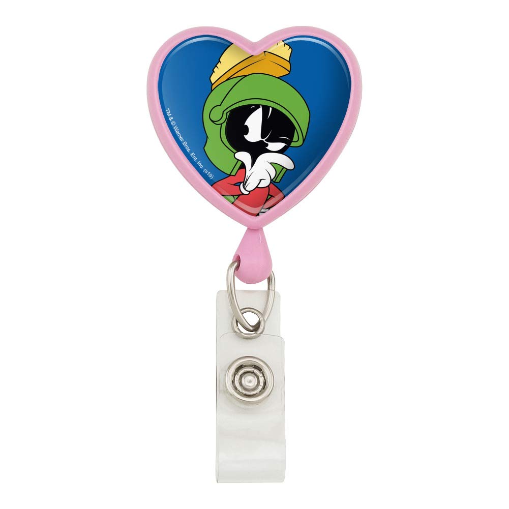 Looney Tunes Marvin The Martian Heart Lanyard Retractable Reel Badge ID Card Holder - Cute Cartoon Character ID Badge Reel for Teachers, Nurses, Office Workers & Event Staff - Perfect for Work, Conventions & Security Access