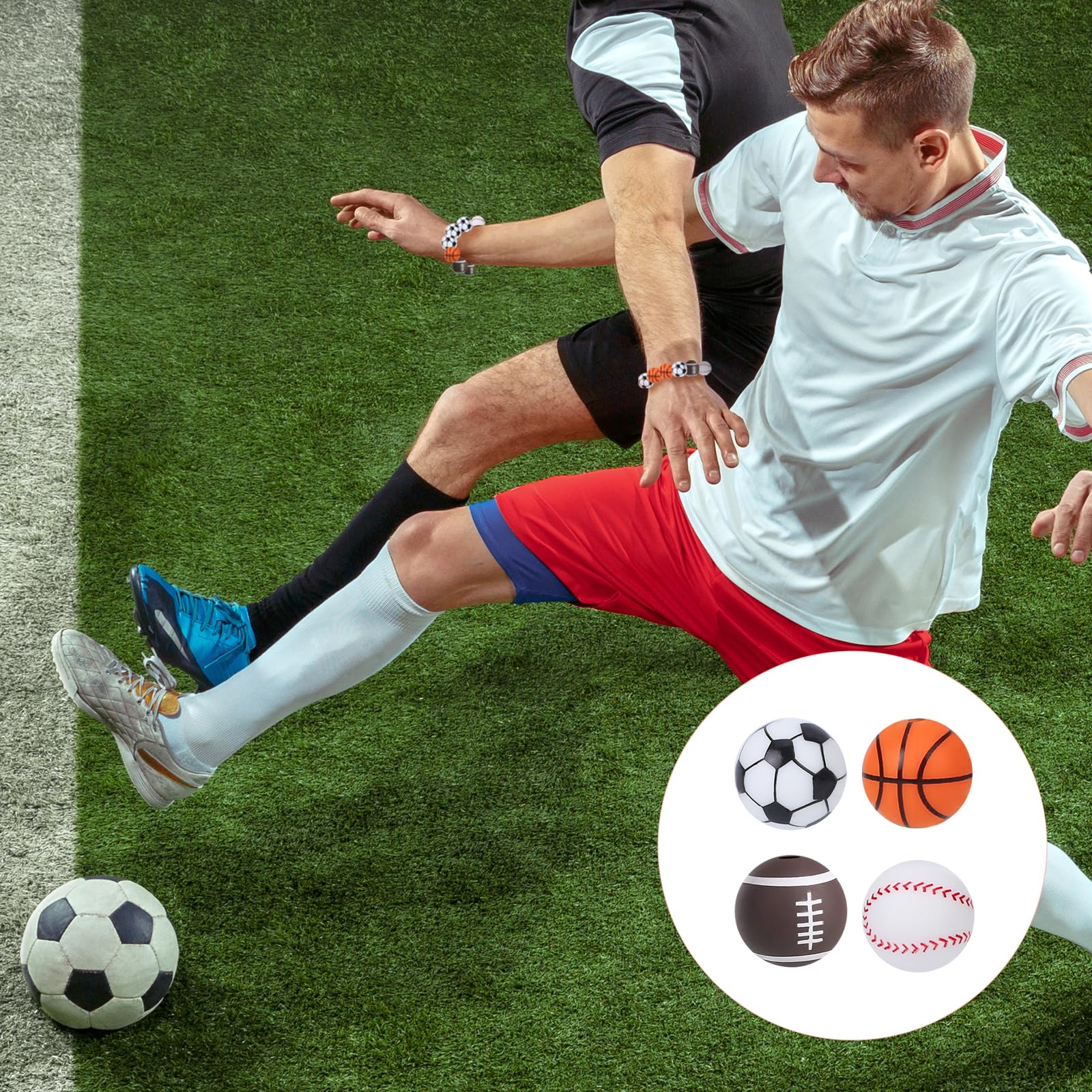15mm Silicone Sports Beads - 24pcs Multicolor for DIY Jewelry & Keychains - Football Basketball Baseball Crafts