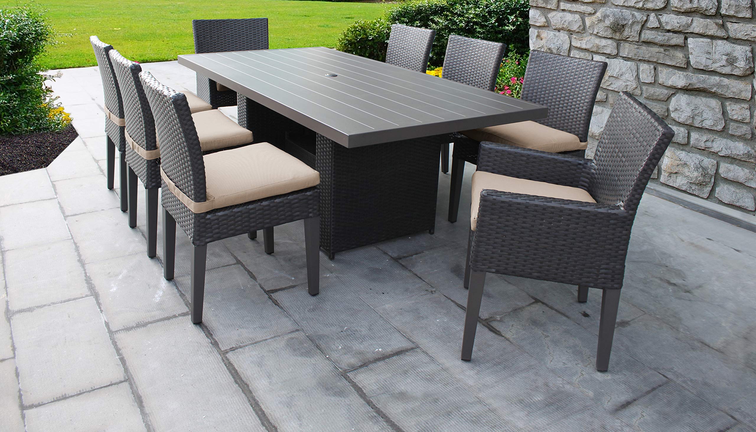 TK Classics BARBADOS Outdoor Patio Furniture Set - 6-Piece Wicker Dining Table & Chairs in Wheat Color - Perfect for Backyard, Garden, Poolside & Patio Relaxation