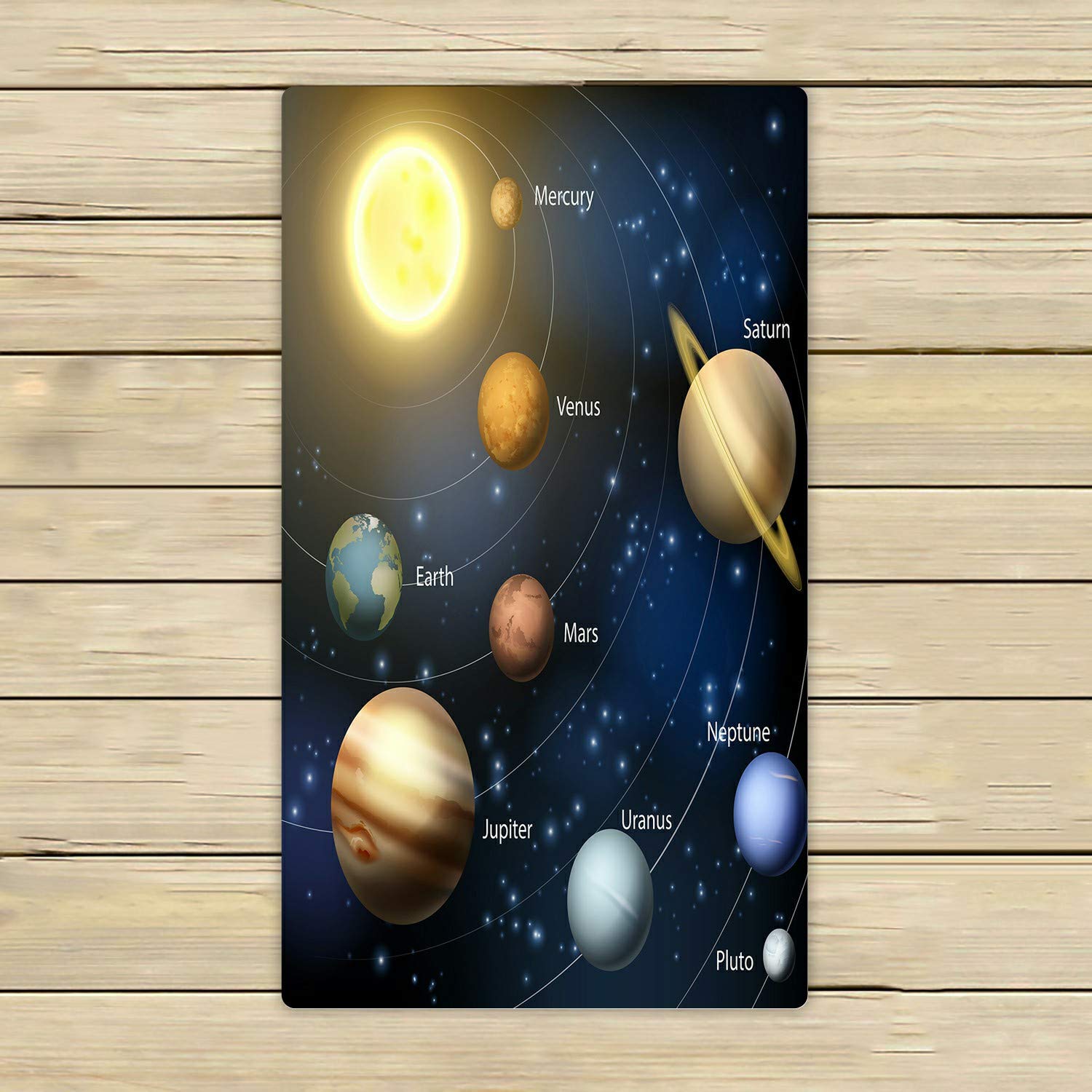 ECZJNT Solar System Planets Beach Towel - 16x28 Inch Bath & Shower Towel with Planet Names for Home, Travel, Outdoor Use - Perfect for Beach Trips, Poolside Lounging & Space-Themed Decor