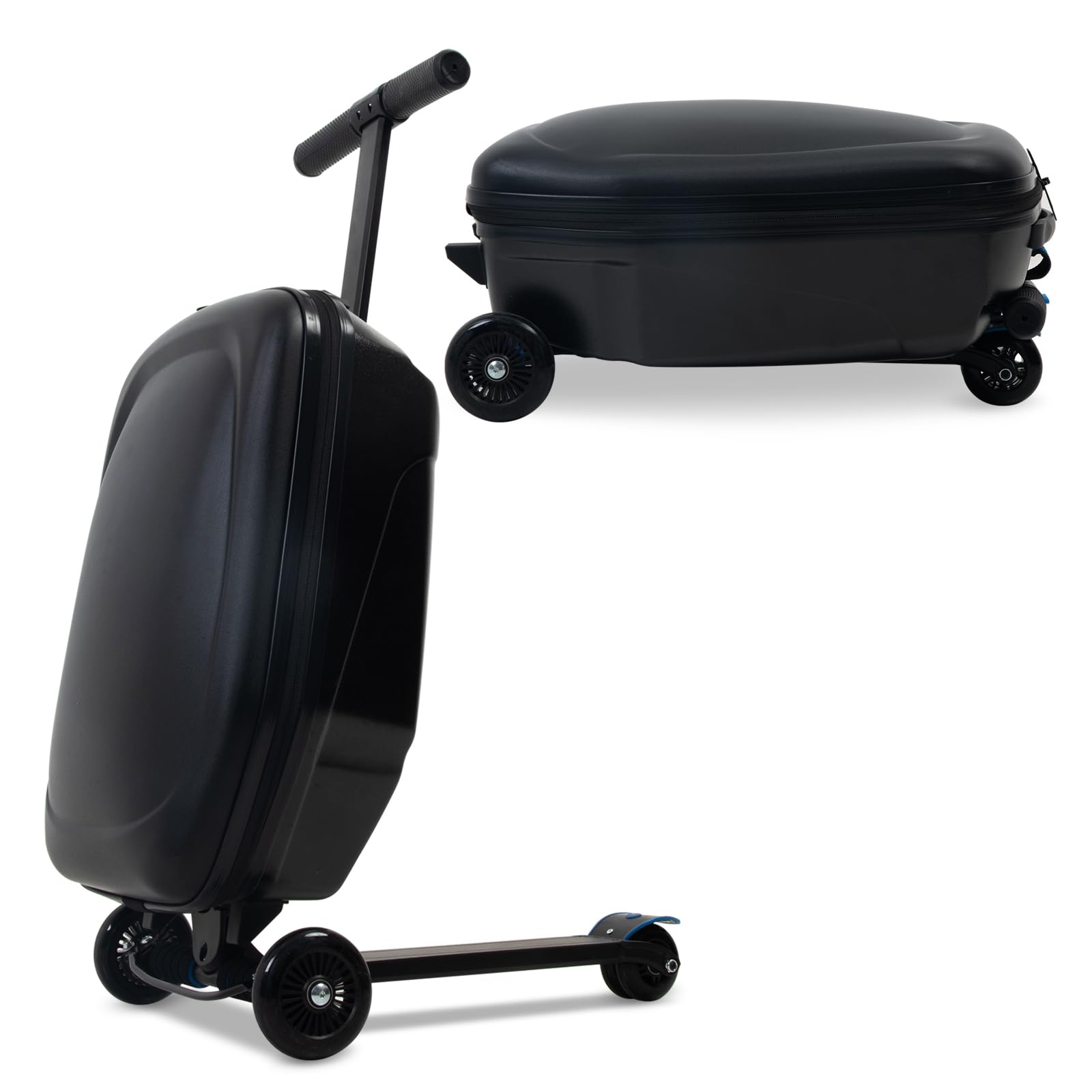 Foldable Ride-On Scooter Luggage for Kids & Adults - Carry-On Suitcase with Wheels, Multifunctional Travel Trolley Case (Black) - Perfect for Airports, School Commutes & Family Vacations