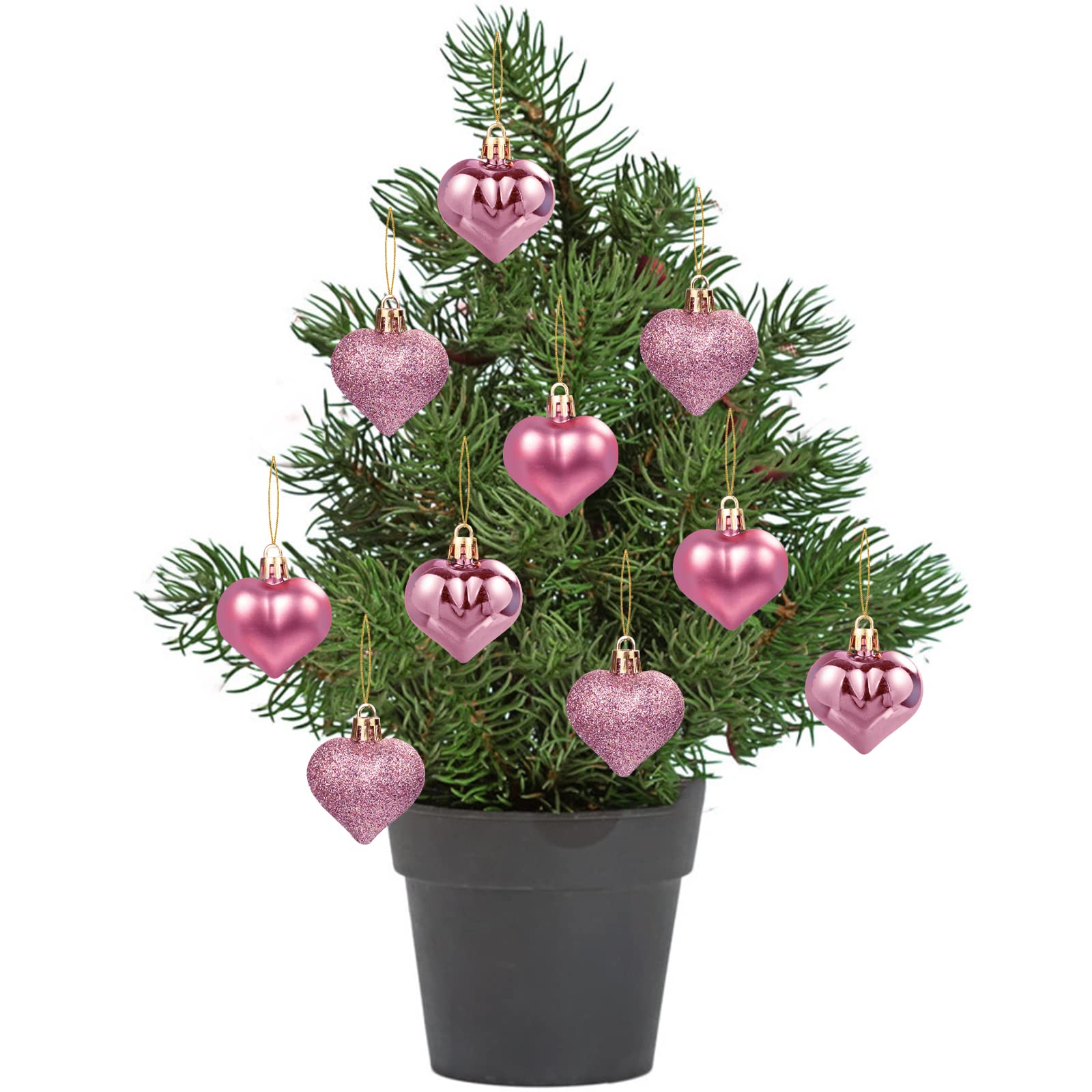 36pcs Rose Gold Heart Shaped Ornaments - Valentine's Day Wedding Anniversary Tree Decorations, Hanging Baubles for Home Party & Romantic Celebration
