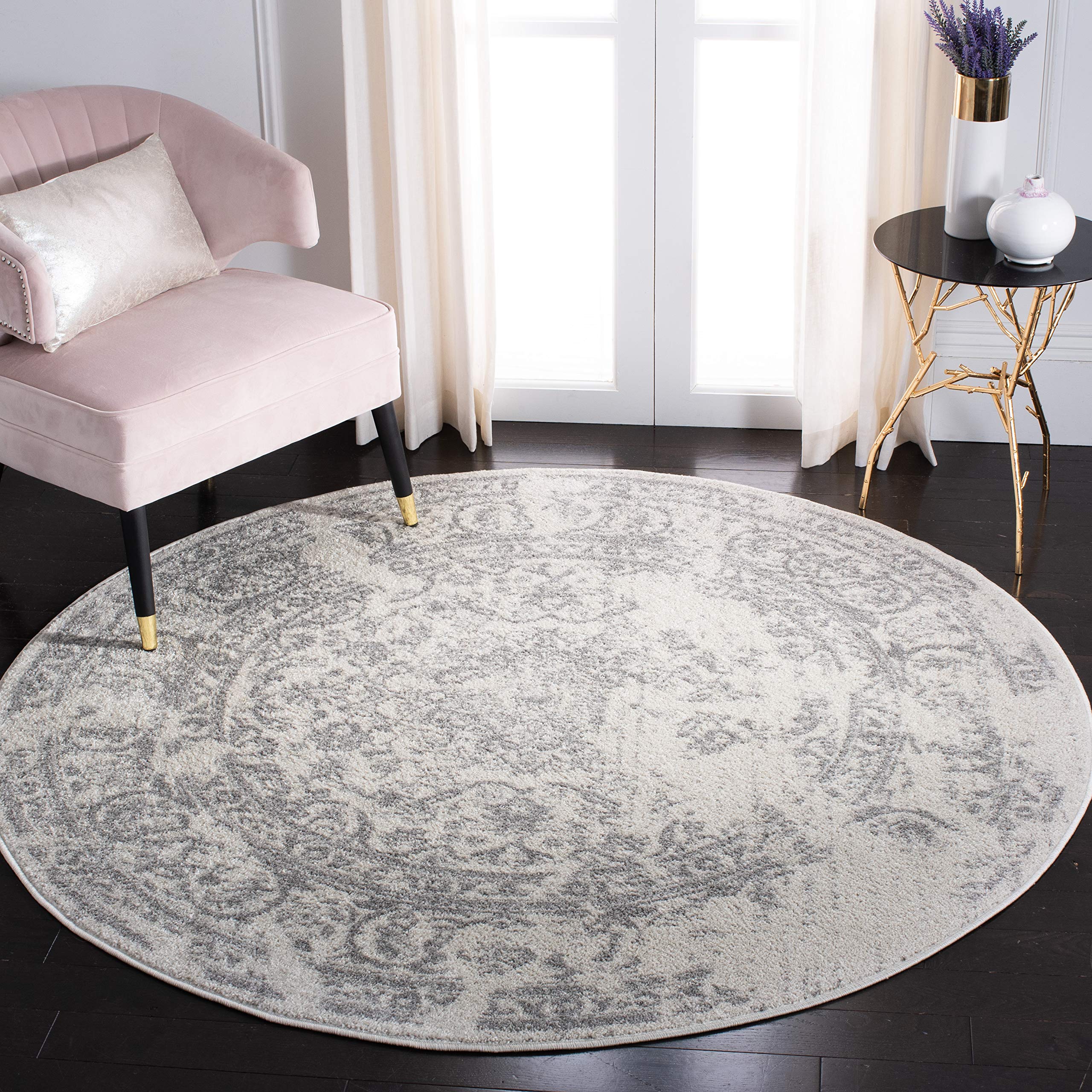 SAFAVIEH Adirondack Collection 10' Round Ivory/Silver Oriental Distressed Area Rug - Non-Shedding, Durable for Dining Room, Living Room, Bedroom & Entryway | Perfect for Home Decor, Warmth & Style