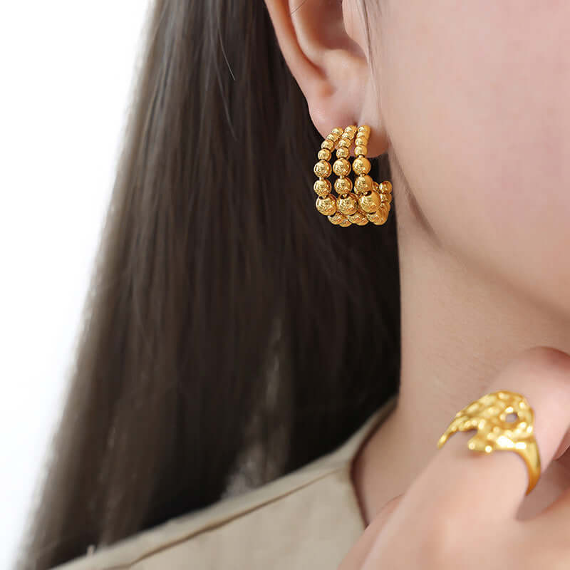 Chunky Fat C Hoop Two Tone Beaded Earrings for Women | F965 | Trendy Boho Jewelry for Parties, Weddings & Everyday Wear