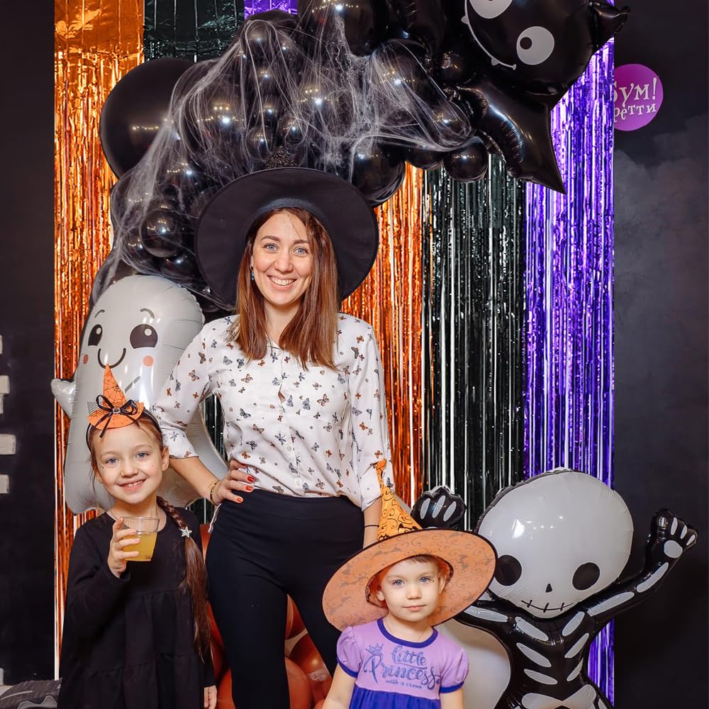 BEISHIDA 3 Pack Tinsel Curtain Party Streamers - Halloween Door Decor, Foil Fringe Backdrop for Parties (3.28ft x 6.56ft) | Orange, Black, Purple | Perfect for Halloween, Birthday, Wedding & Photo Booth Backgrounds